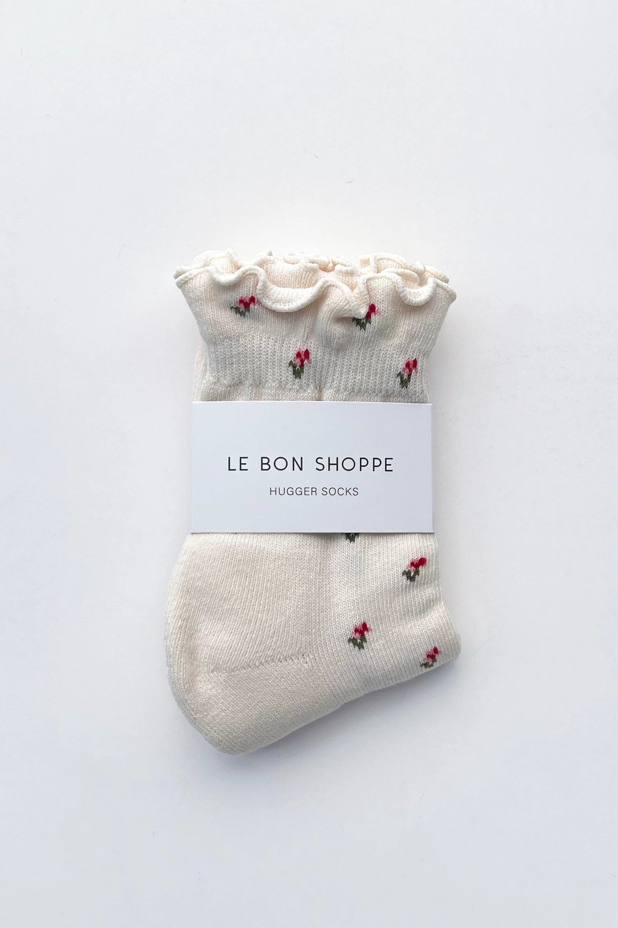 Ruffled Hugger Crew Socks in Cream Petal
