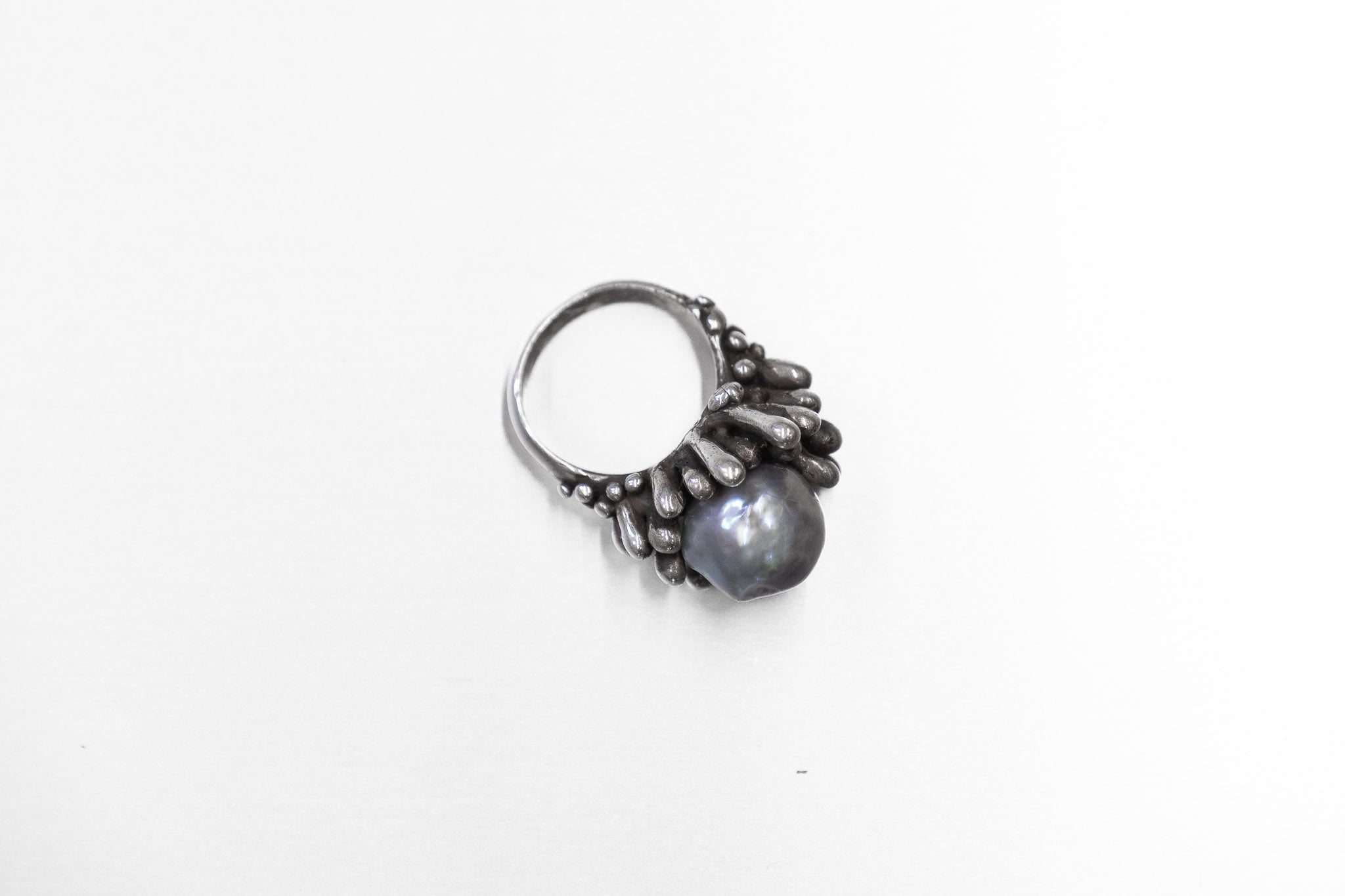 Vintage Sterling & Baroque Pearl Anemone Ring