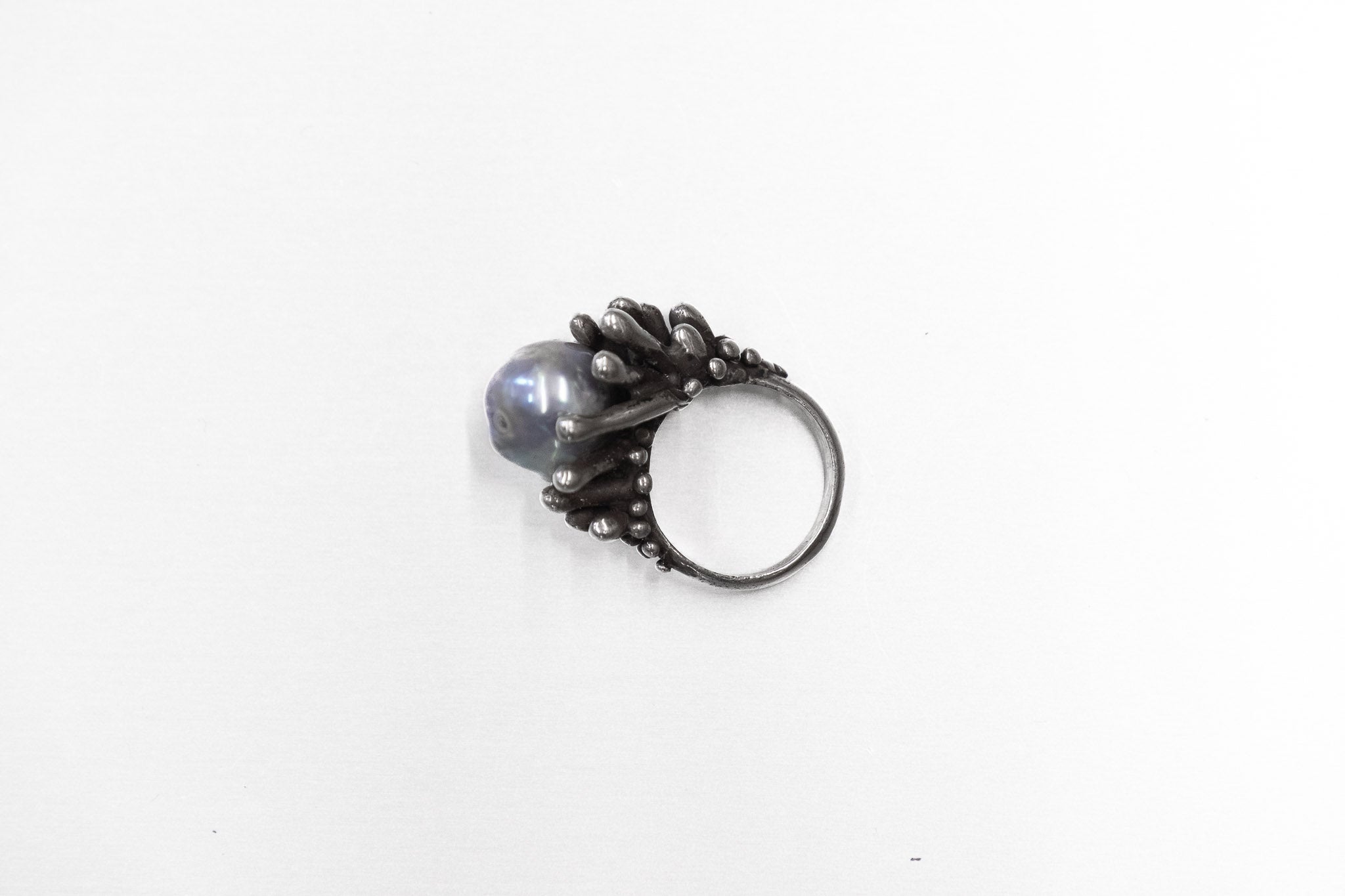 Vintage Sterling & Baroque Pearl Anemone Ring