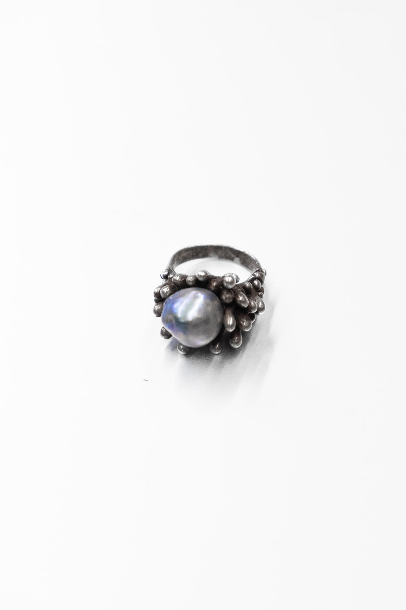 Vintage Sterling & Baroque Pearl Anemone Ring