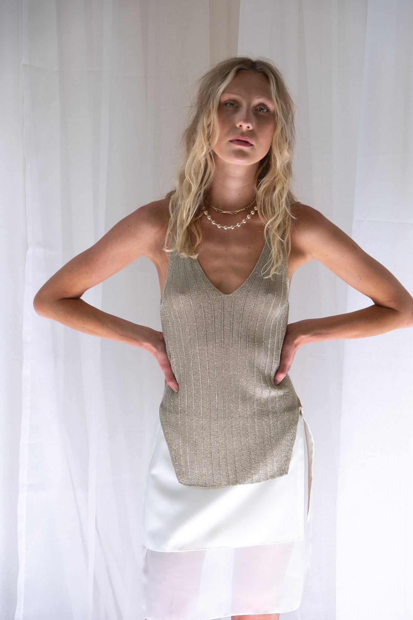 Abbey Tank in Slinky Metallic Champagne