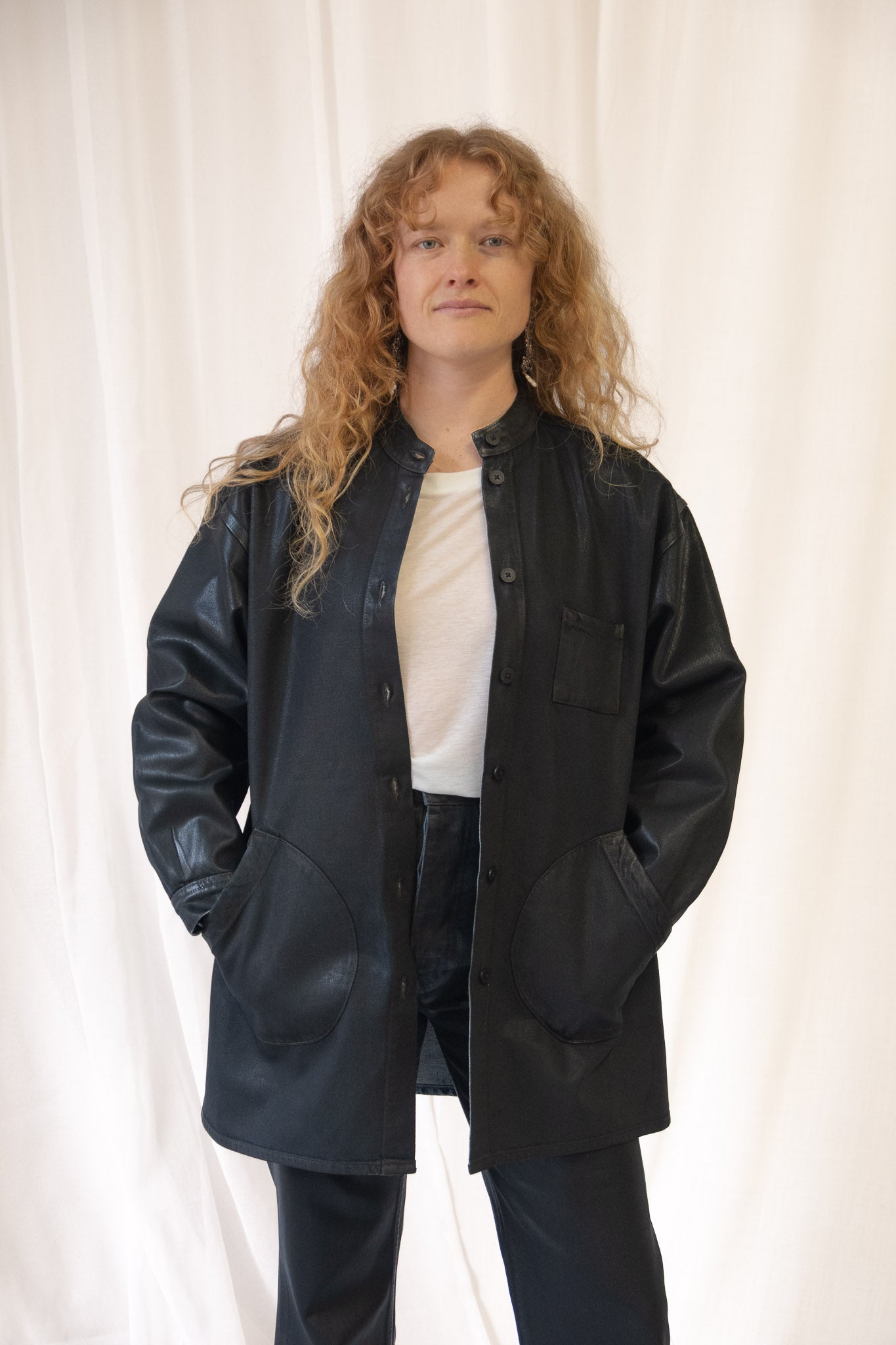 Band Collar Okuda Jacket in Black Lacquer