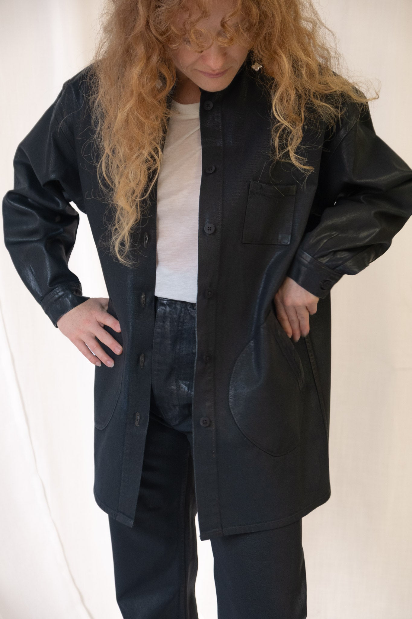 Band Collar Okuda Jacket in Black Lacquer