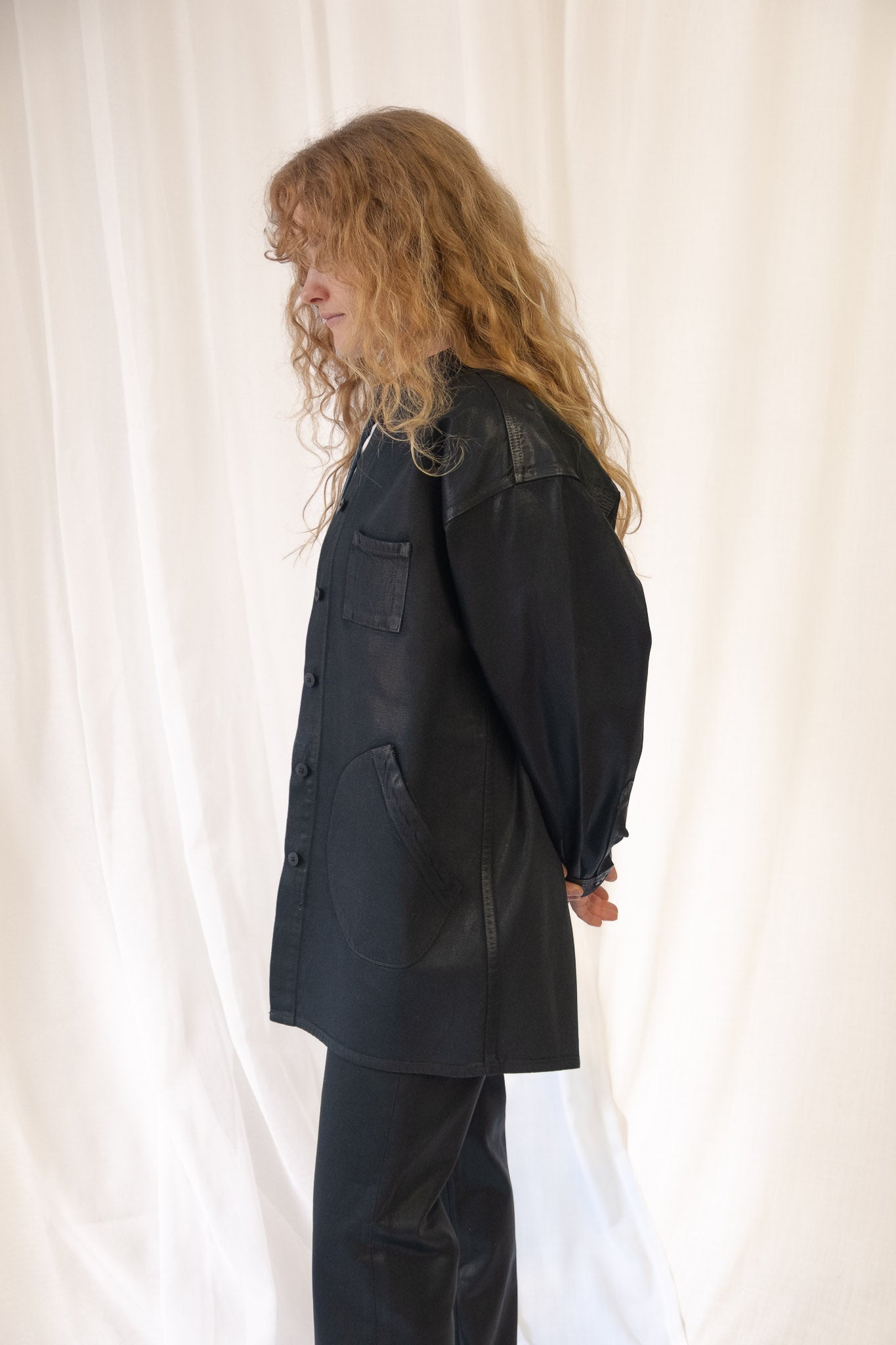 Band Collar Okuda Jacket in Black Lacquer