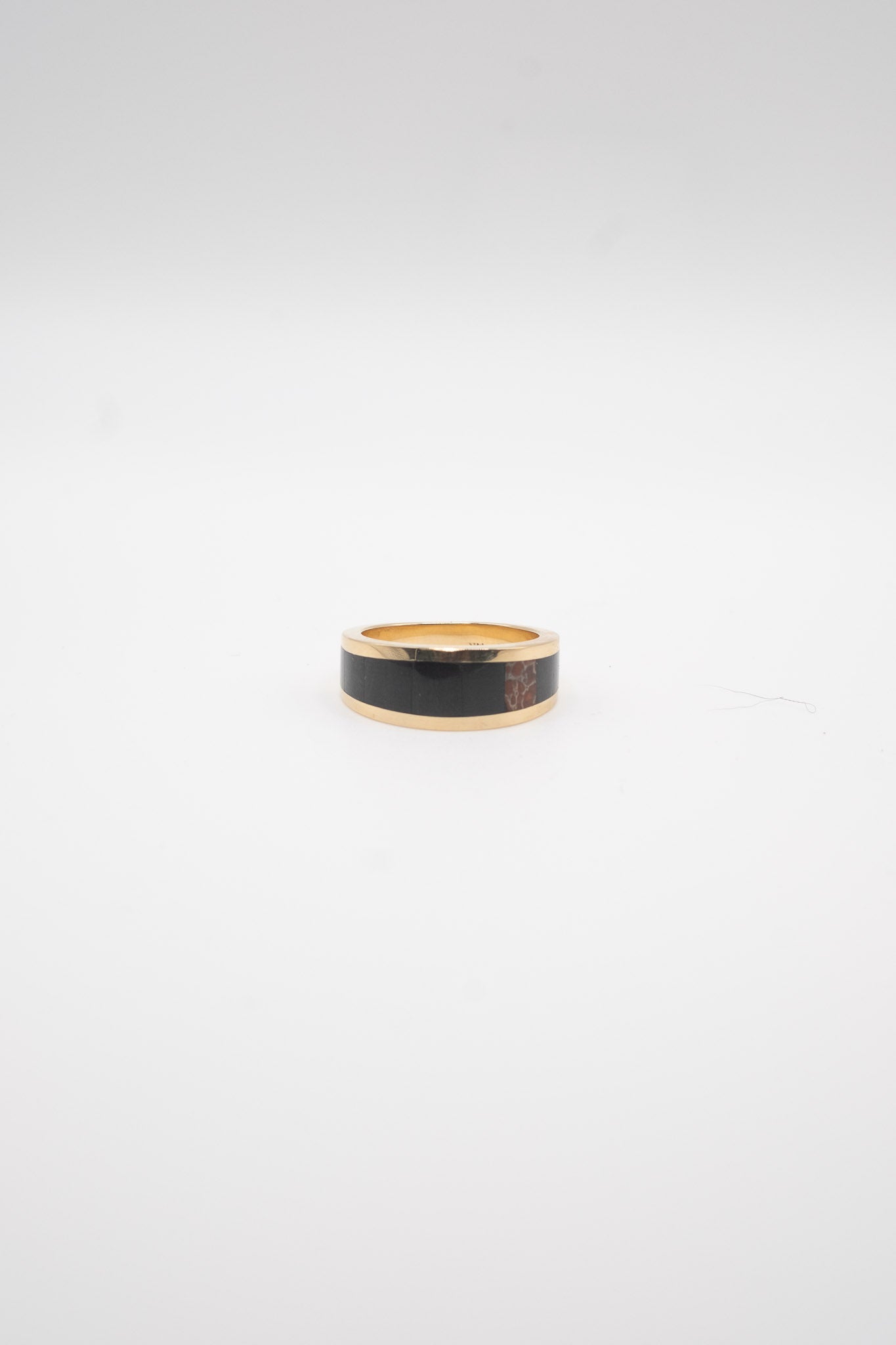 Komorebi Ring in 14k Gold, Black Jade & Red Dinosaur Bone
