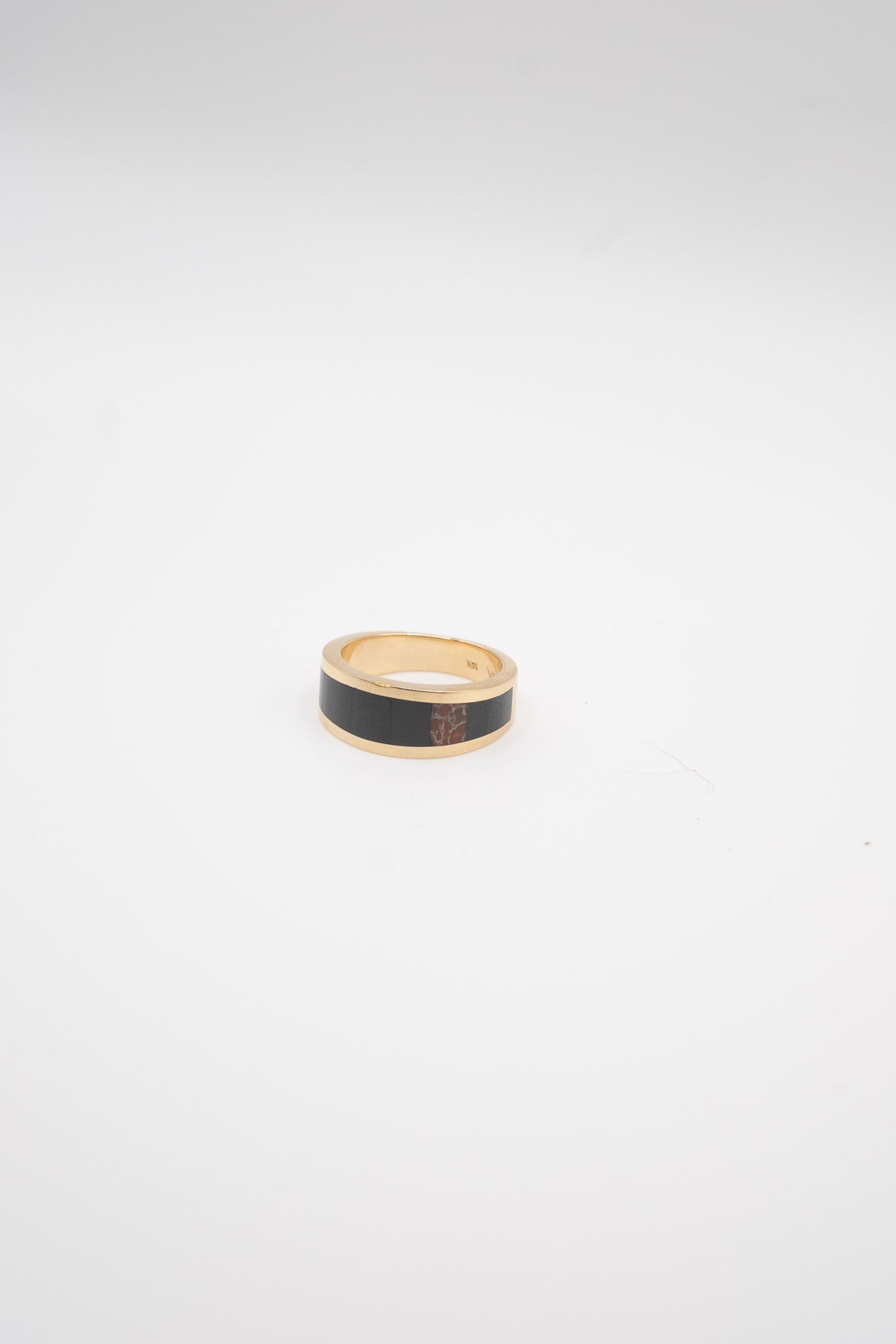 Komorebi Ring in 14k Gold, Black Jade & Red Dinosaur Bone