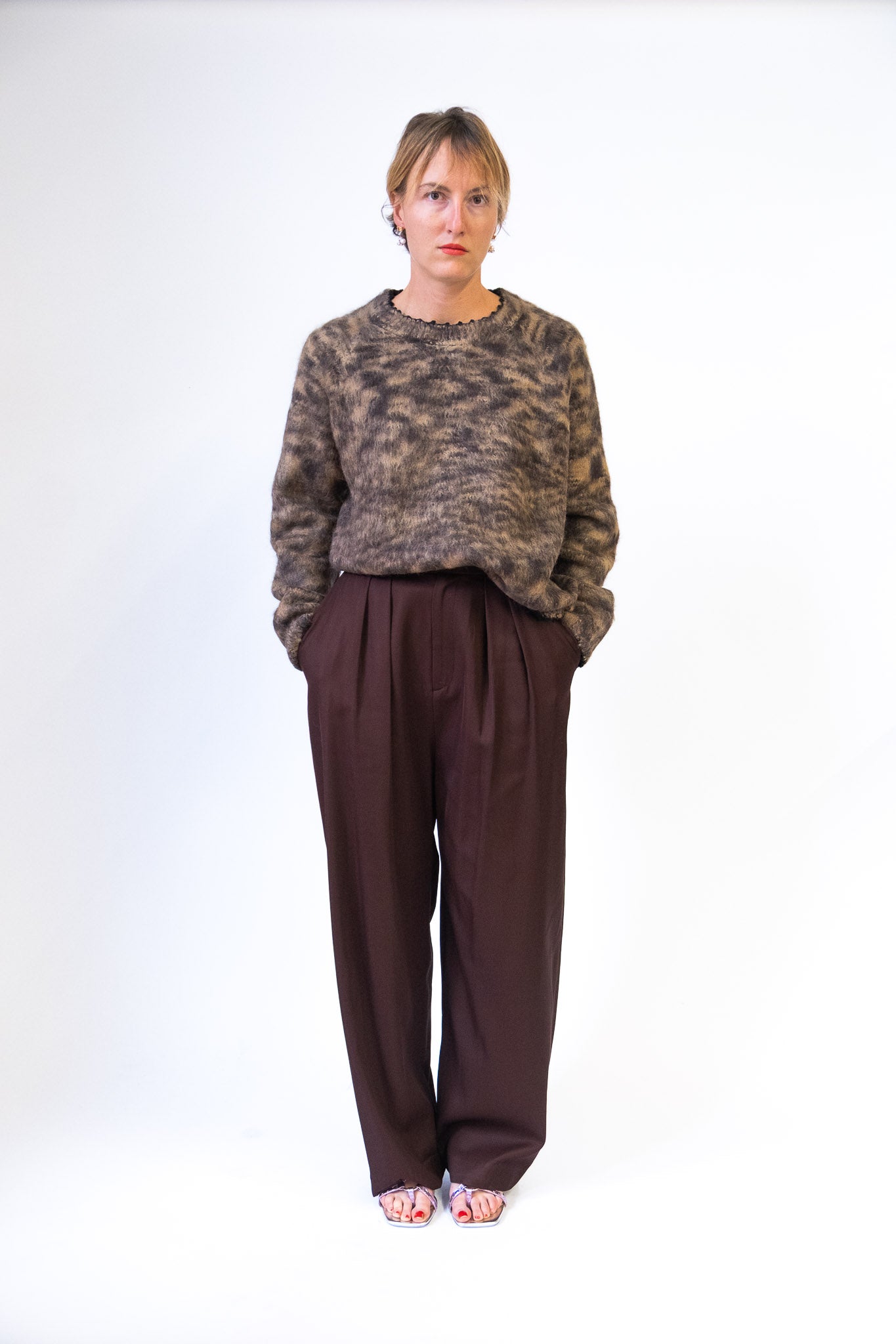 Wide Leg Pleated Trouser in Carob