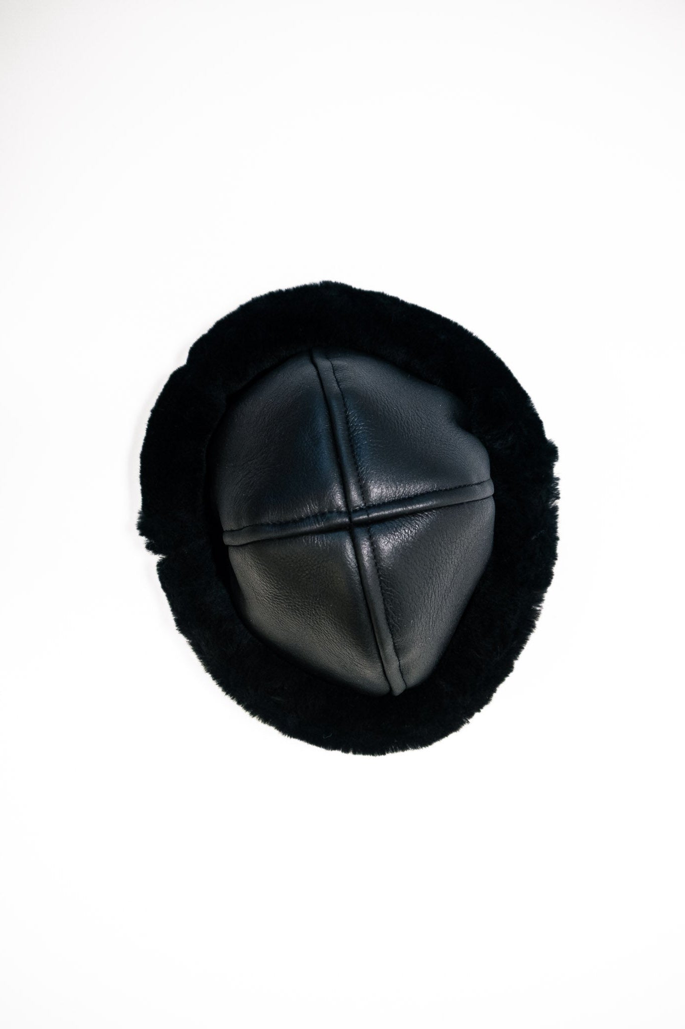 Leather Back Straight Hair Sheepskin Cap