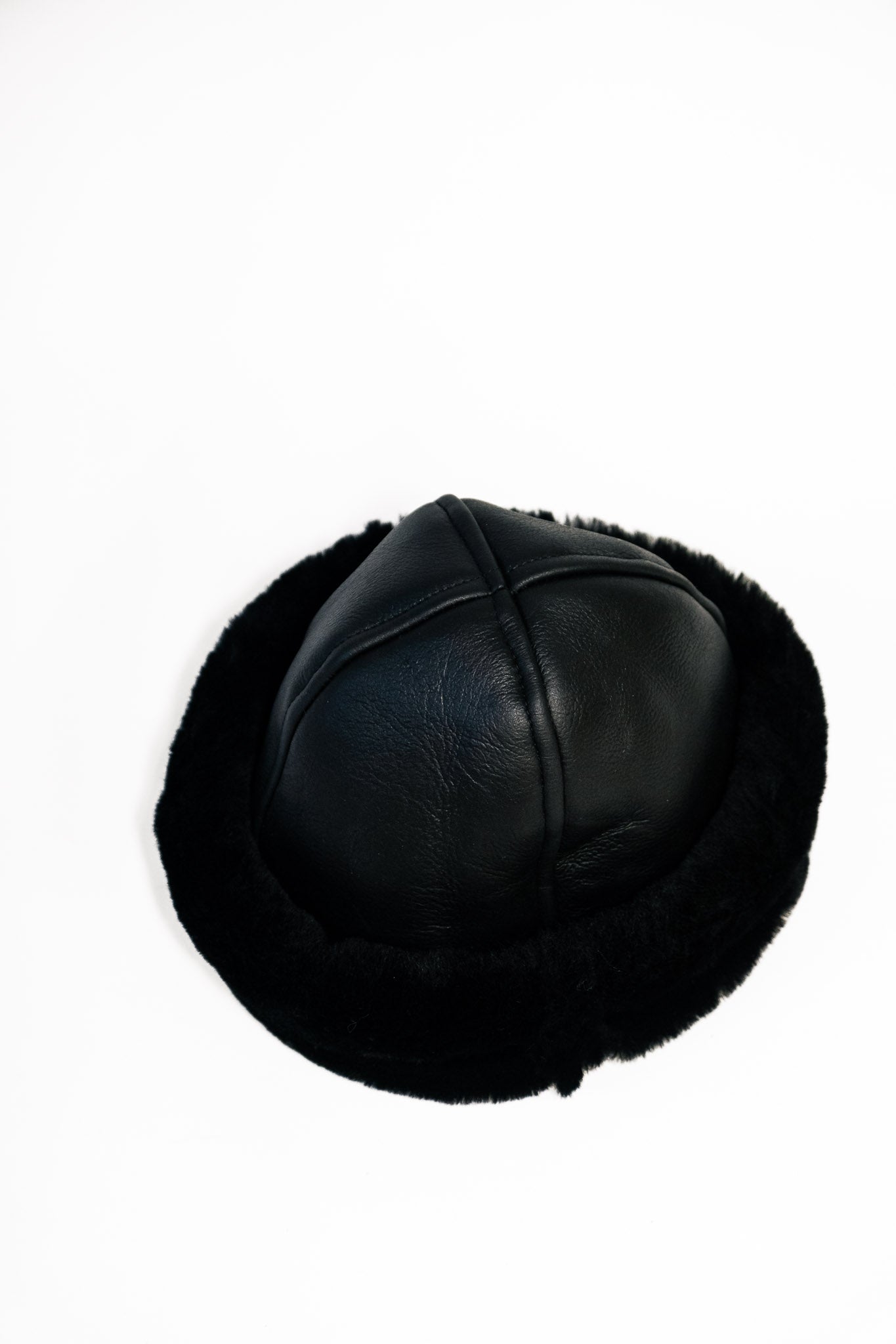 Leather Back Straight Hair Sheepskin Cap