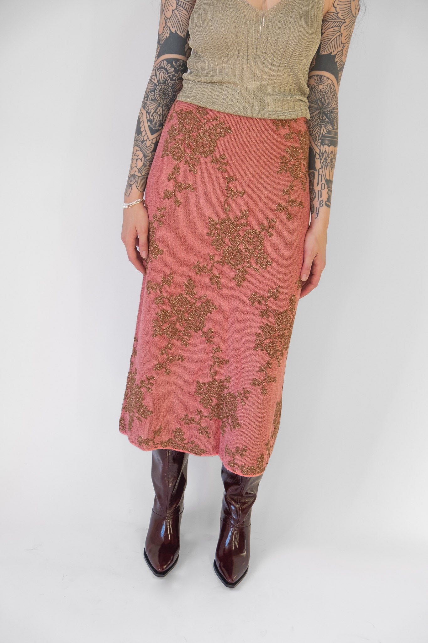 Broccada Skirt in Melon Bronze Chenille Jacquard