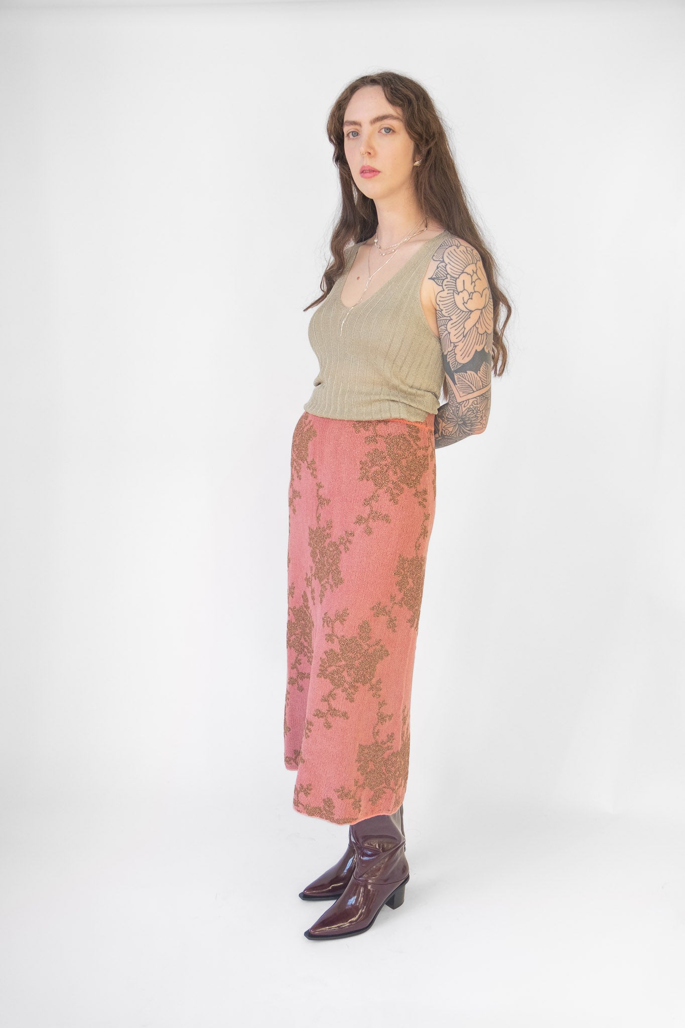 Broccada Skirt in Melon Bronze Chenille Jacquard