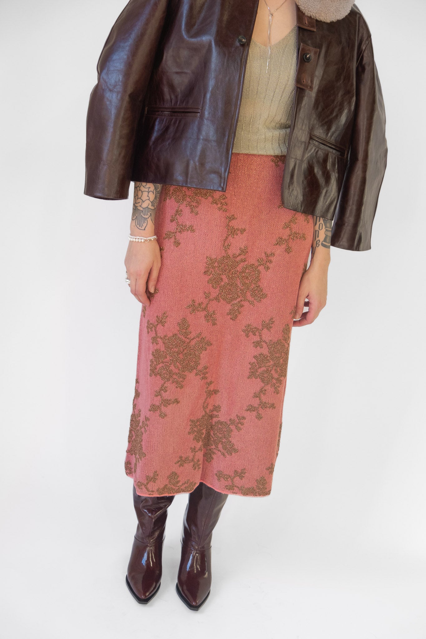 Broccada Skirt in Melon Bronze Chenille Jacquard