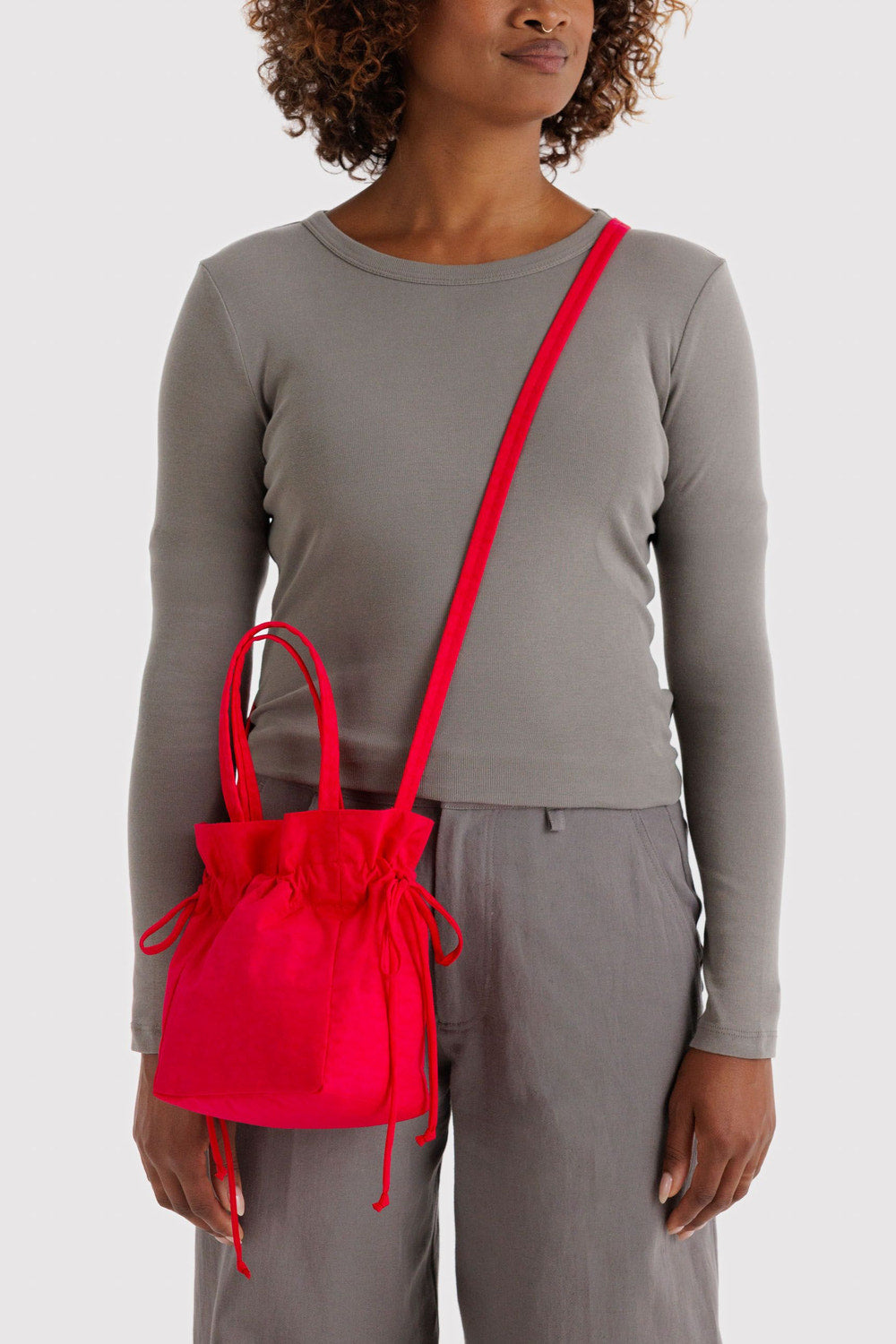 Nylon Drawstring Bag in Candy Apple