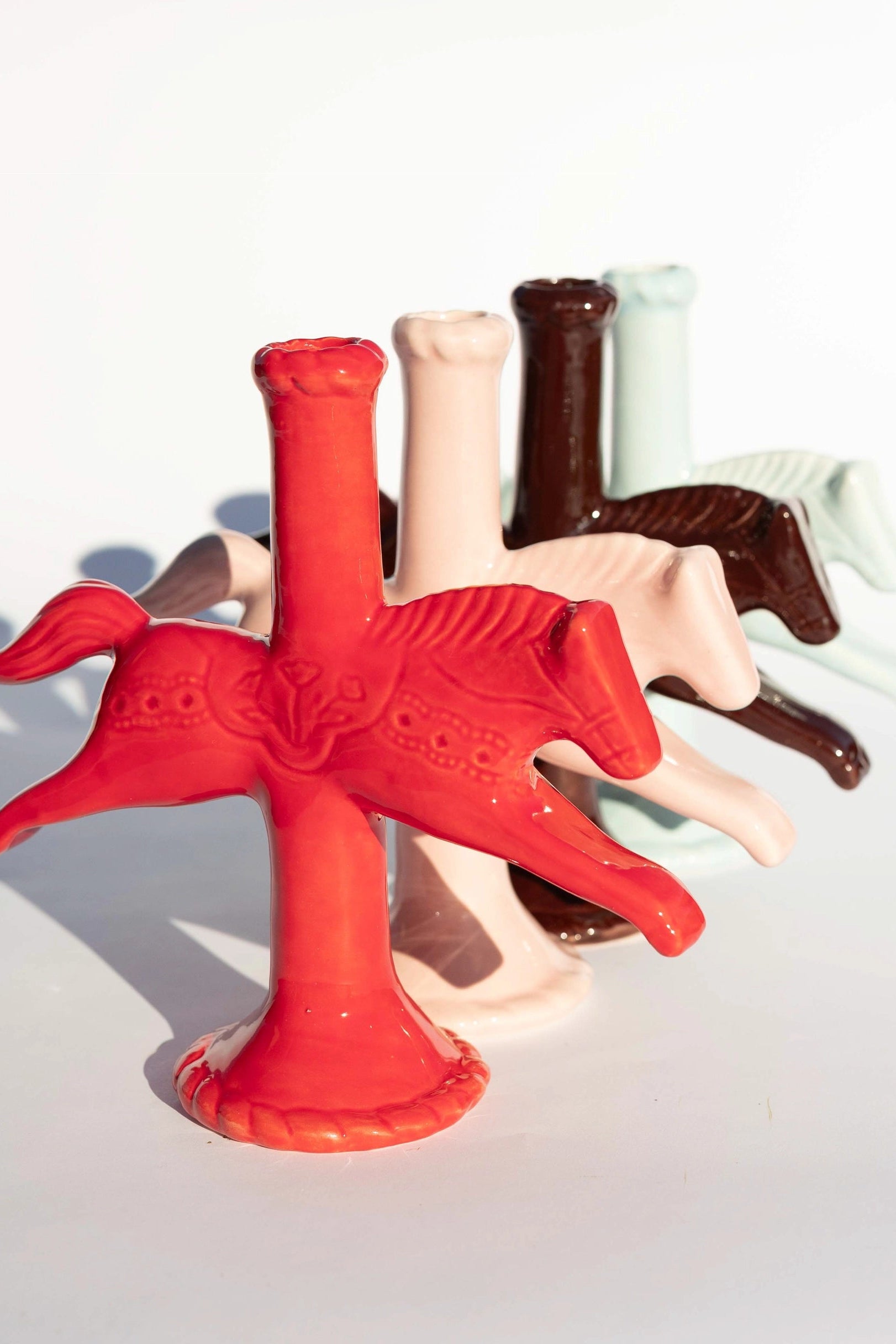 Dala Horse Candlestick Holder in Light Blue