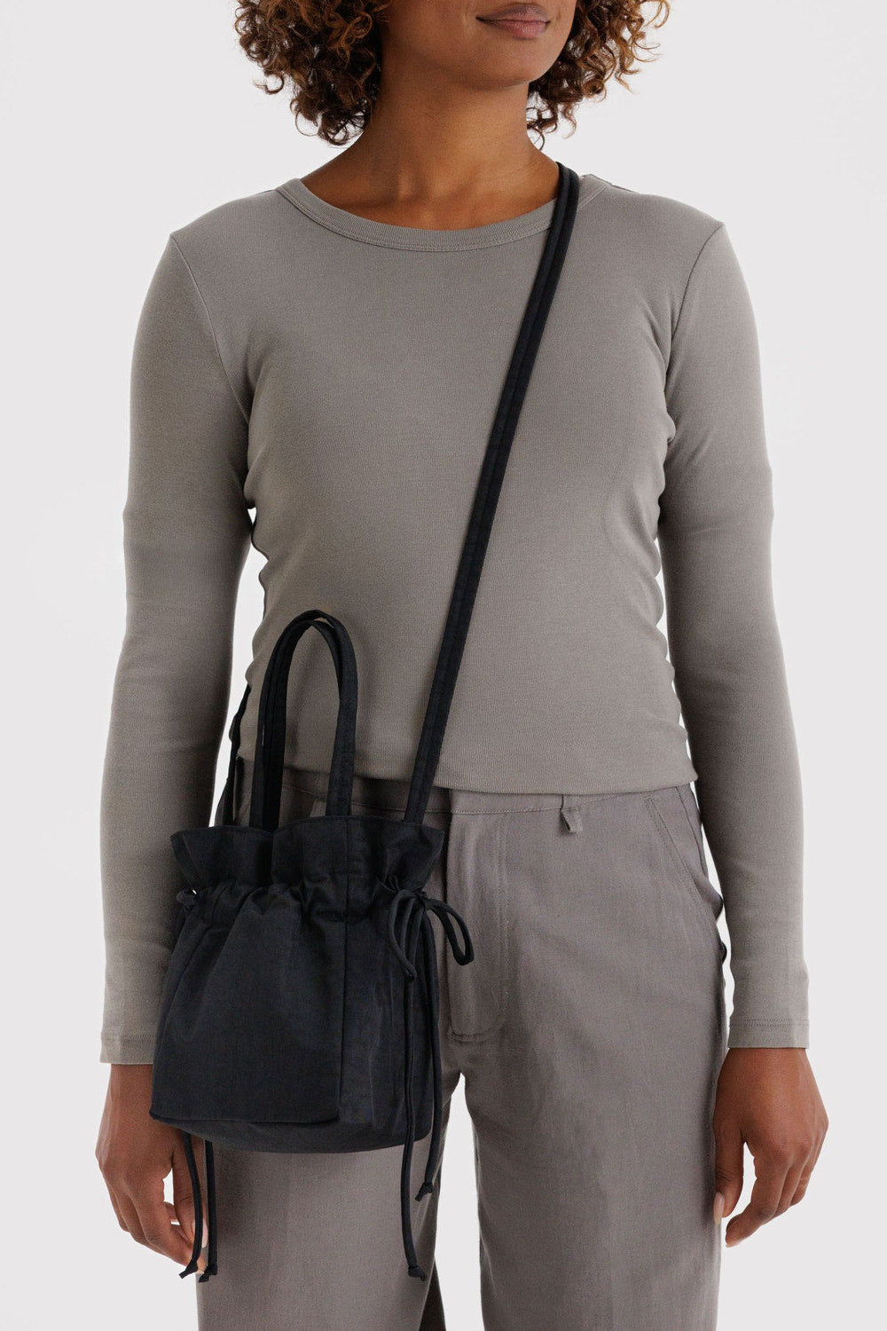 Nylon Drawstring Bag in Black