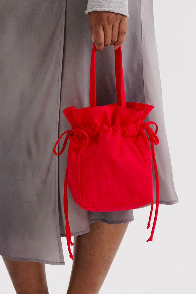 Nylon Drawstring Bag in Candy Apple