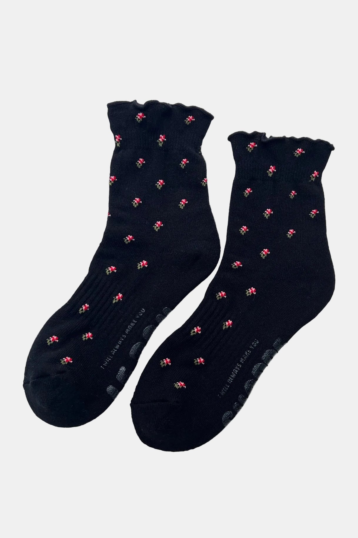 Ruffled Hugger Crew Socks in Black Petal