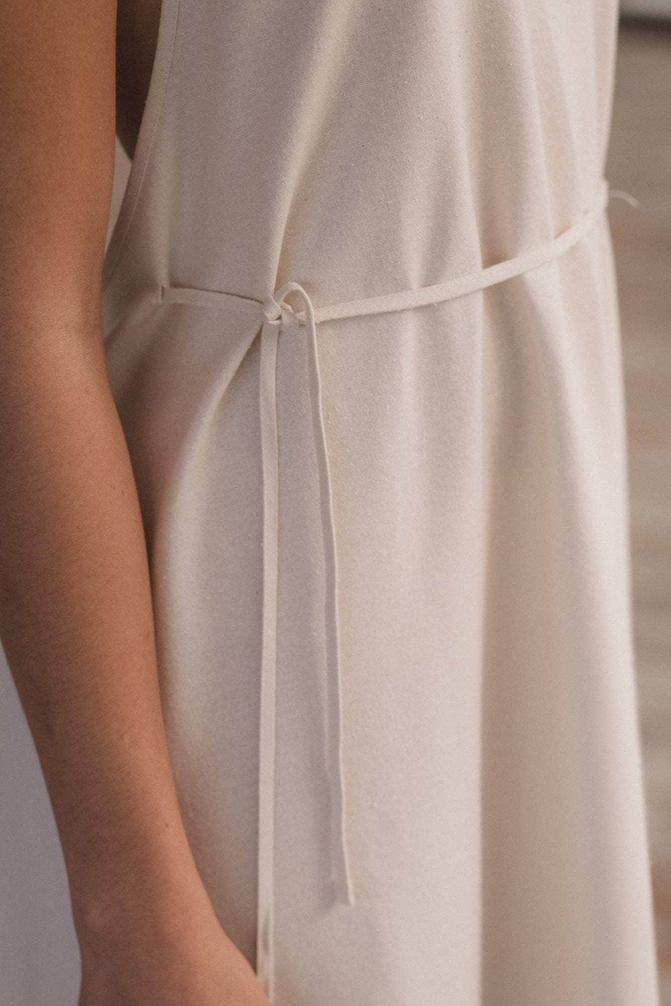 Apron Dress in Off White Silk