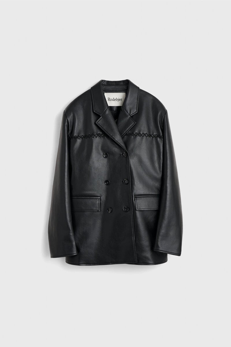 Carena Stitch Leather Blazer in Black by Rodebjer