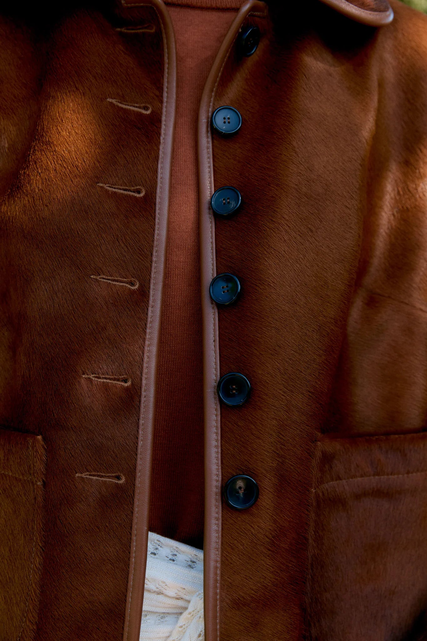 Hair on Hide Leather Ada Jacket in Chestnut