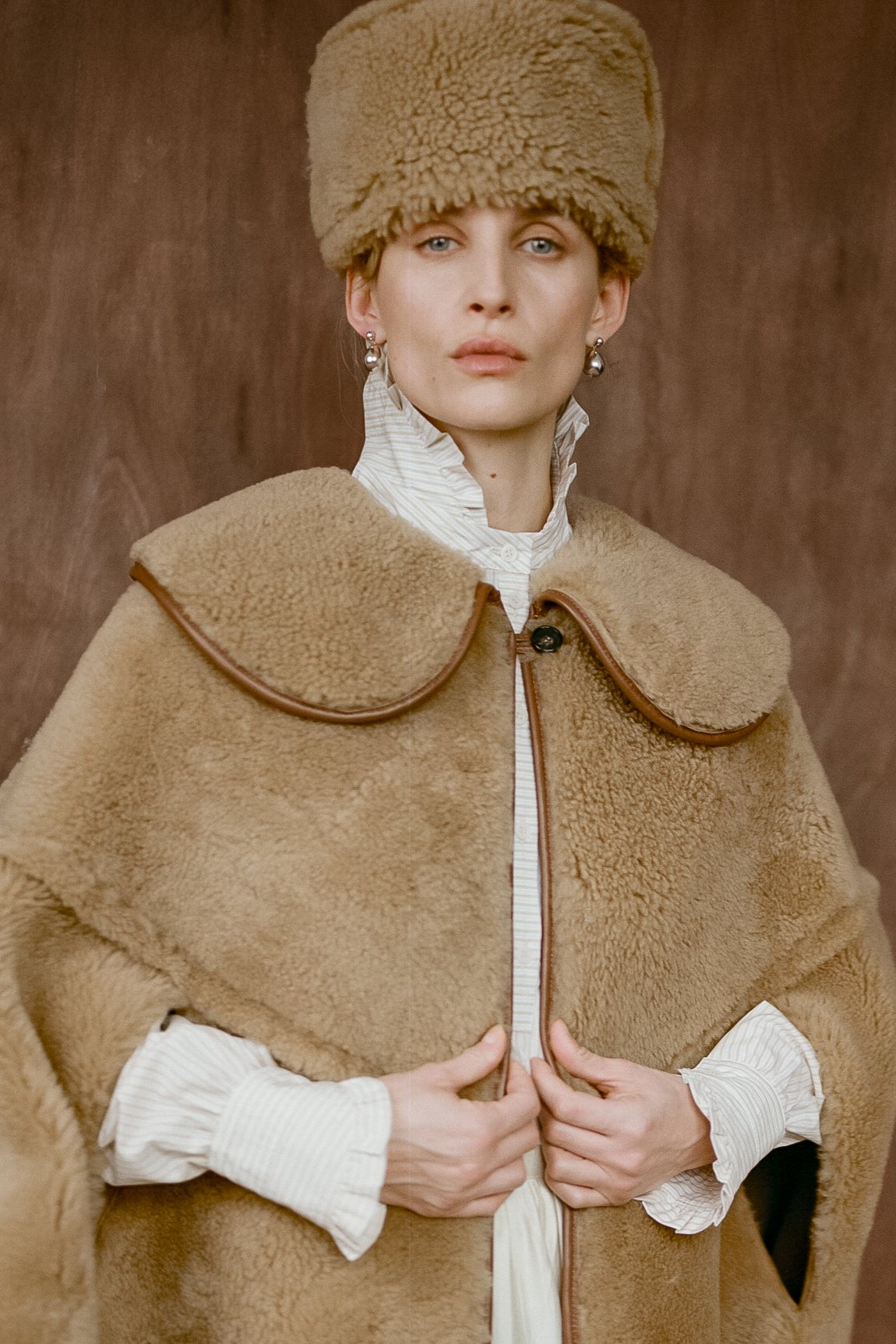 Suede Back Curly Sheepskin Pillbox Hat