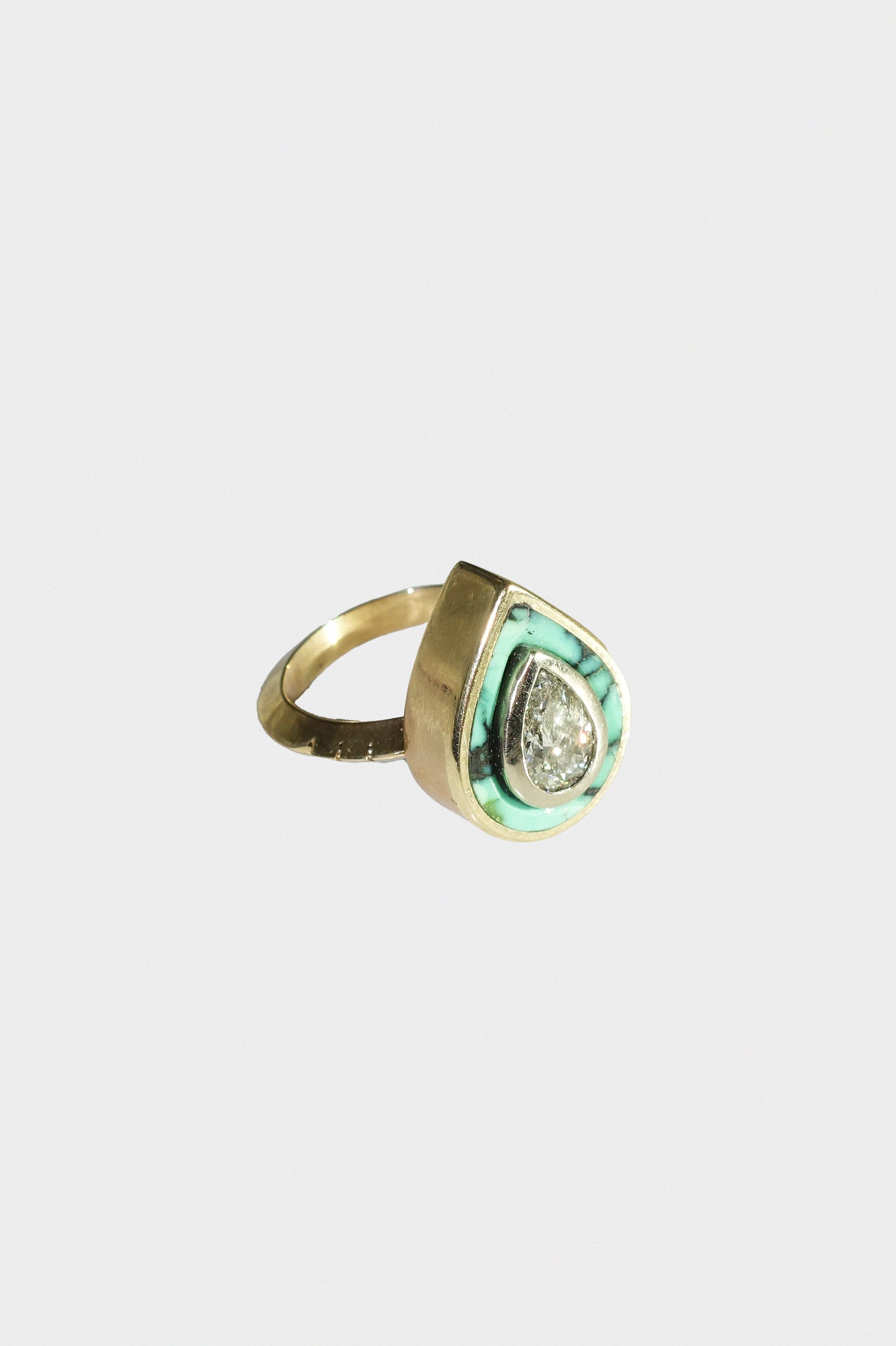 Teardrop Cerclen Diamond Ring in 14k Yellow Gold & Turquoise