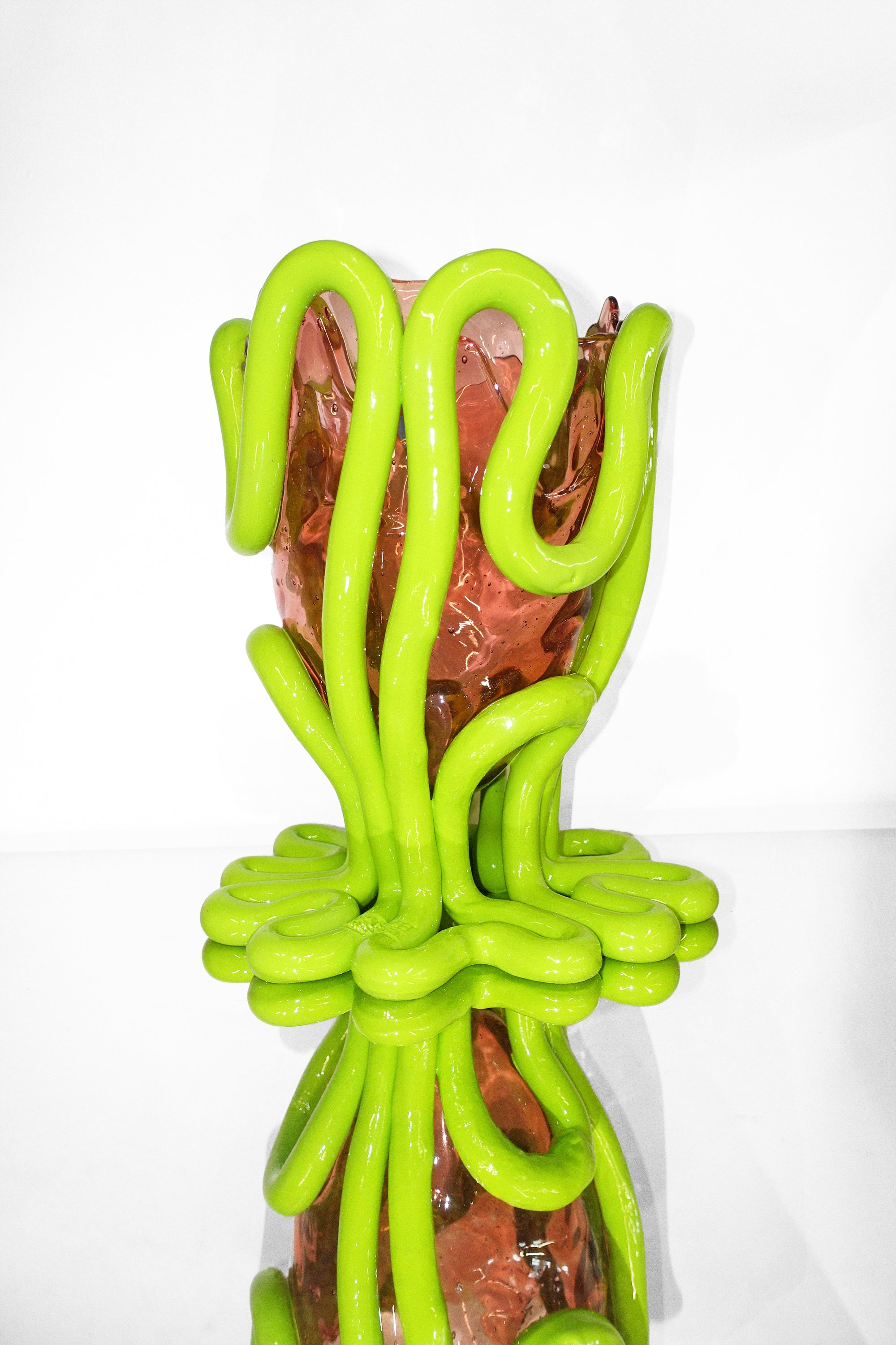 Indian Summer Vase in Clear Pink & Matte Lime by Fish Design by Gaetano Pesce