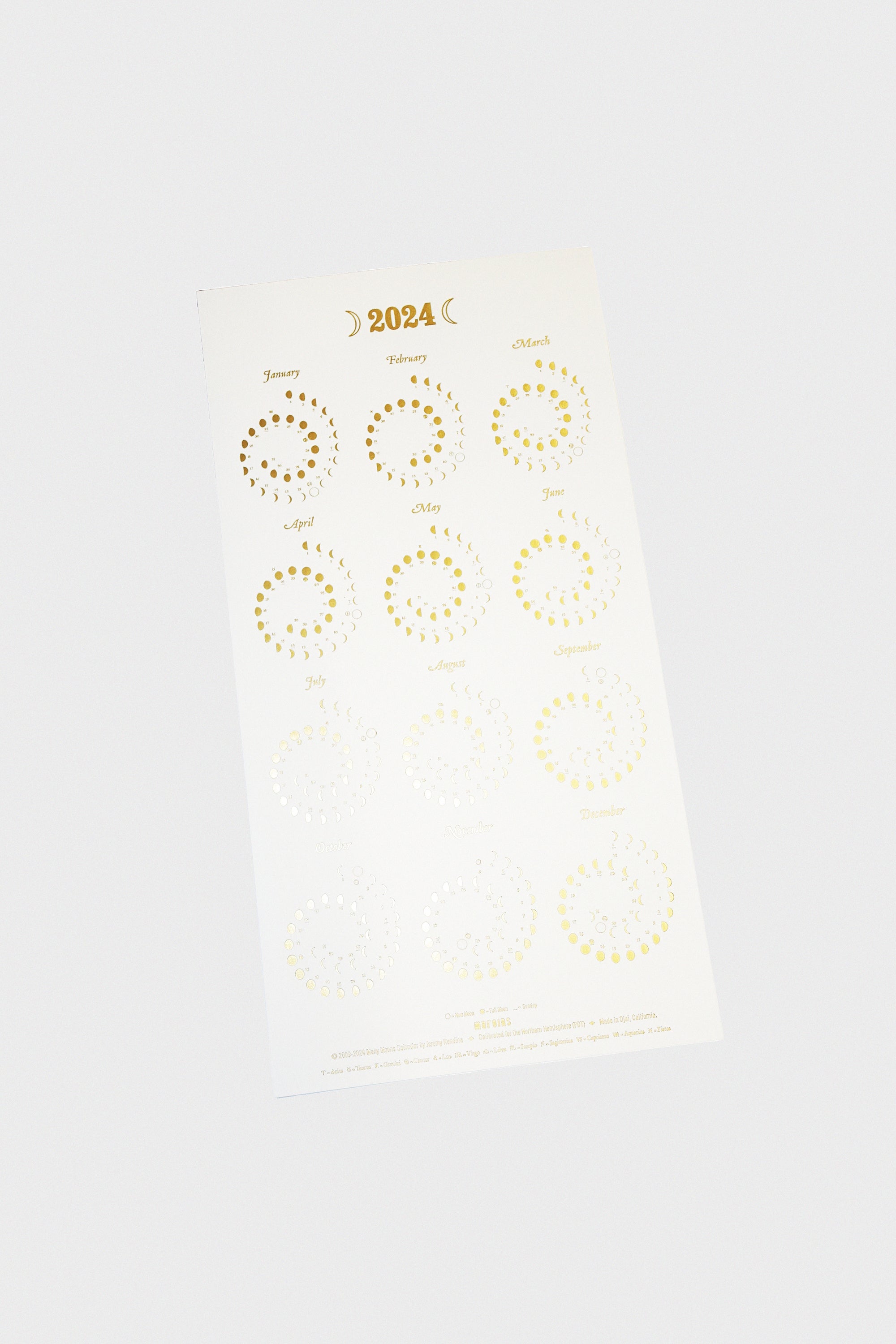 Small Moon Calendar: Gold Foil on Pearl White