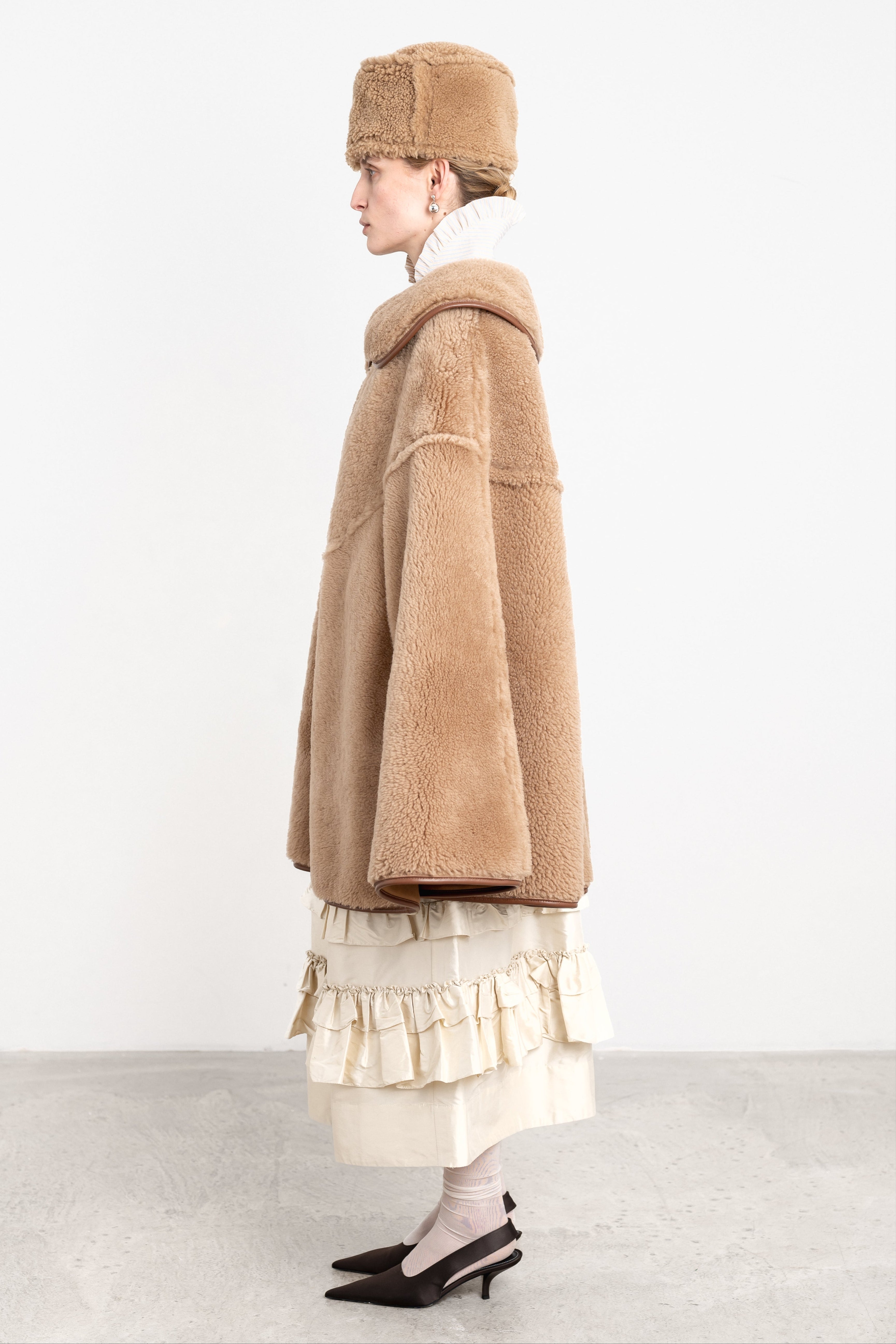 Etta Cape in Tan Suede Back Curly Sheepskin