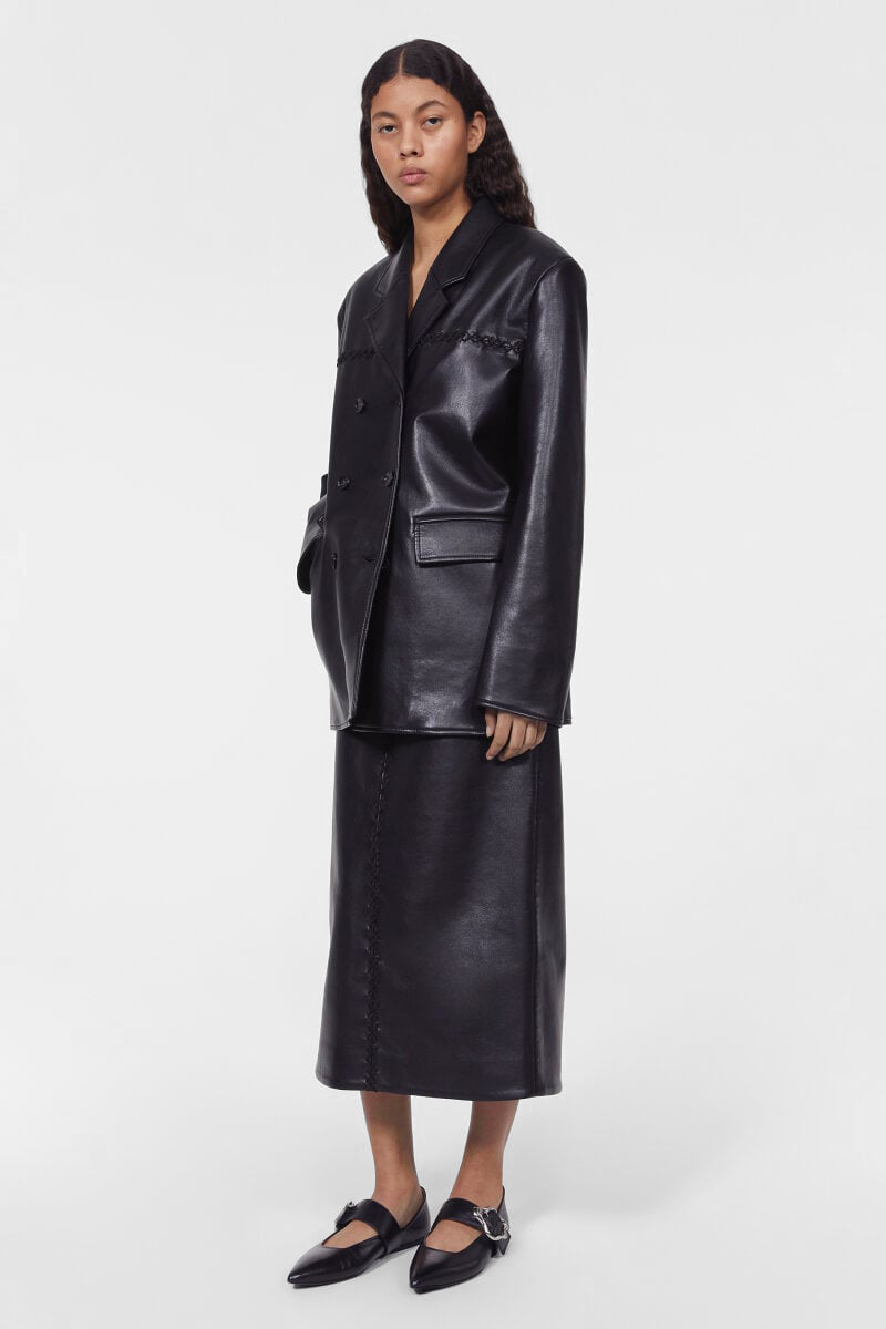 Carena Stitch Leather Blazer in Black by Rodebjer