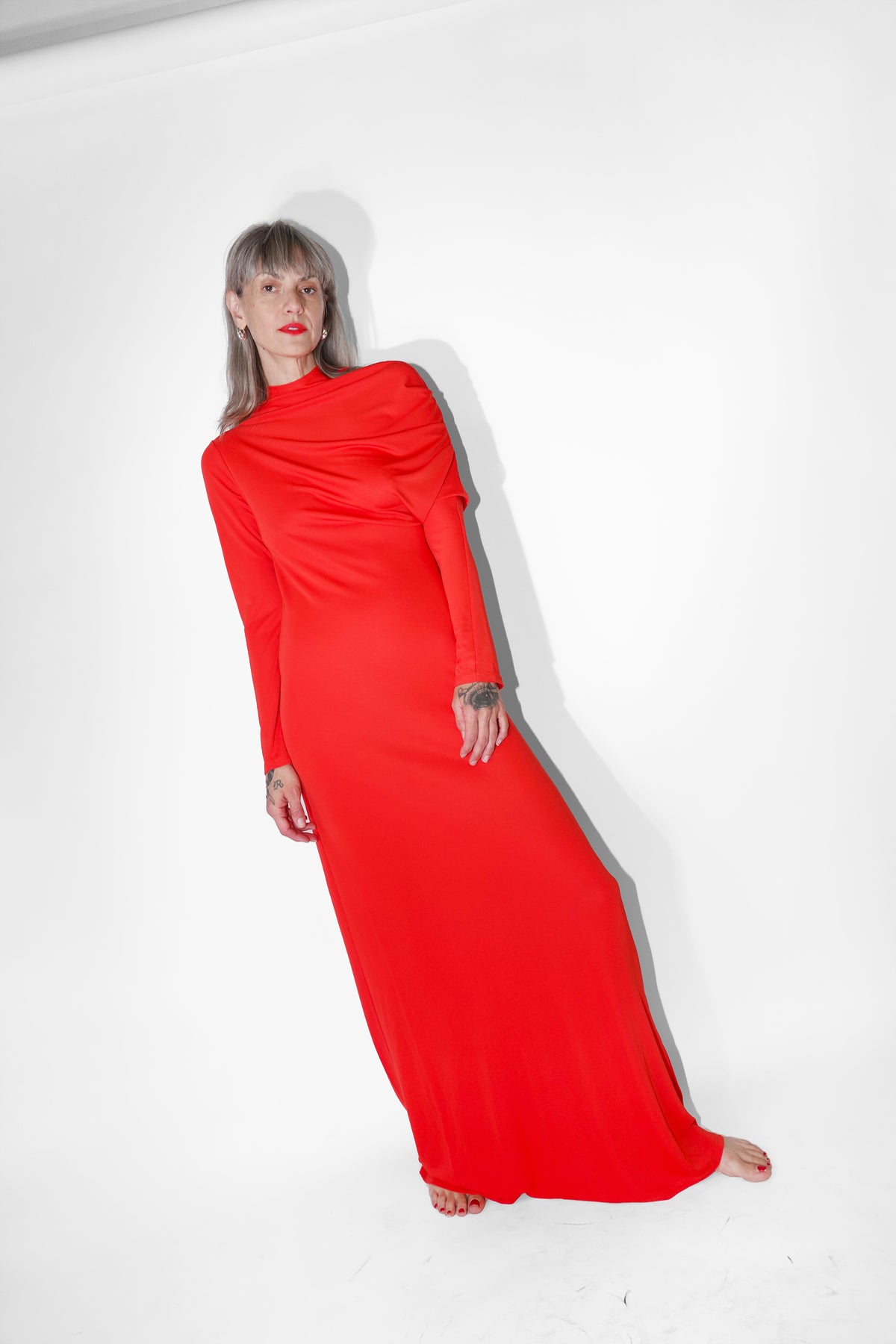 Kallmeyer | Rue Draped Gown in Scarlet Slinky Jersey Large Kallmeyer | Rue Draped Gown in Scarlet Slinky Jersey Large