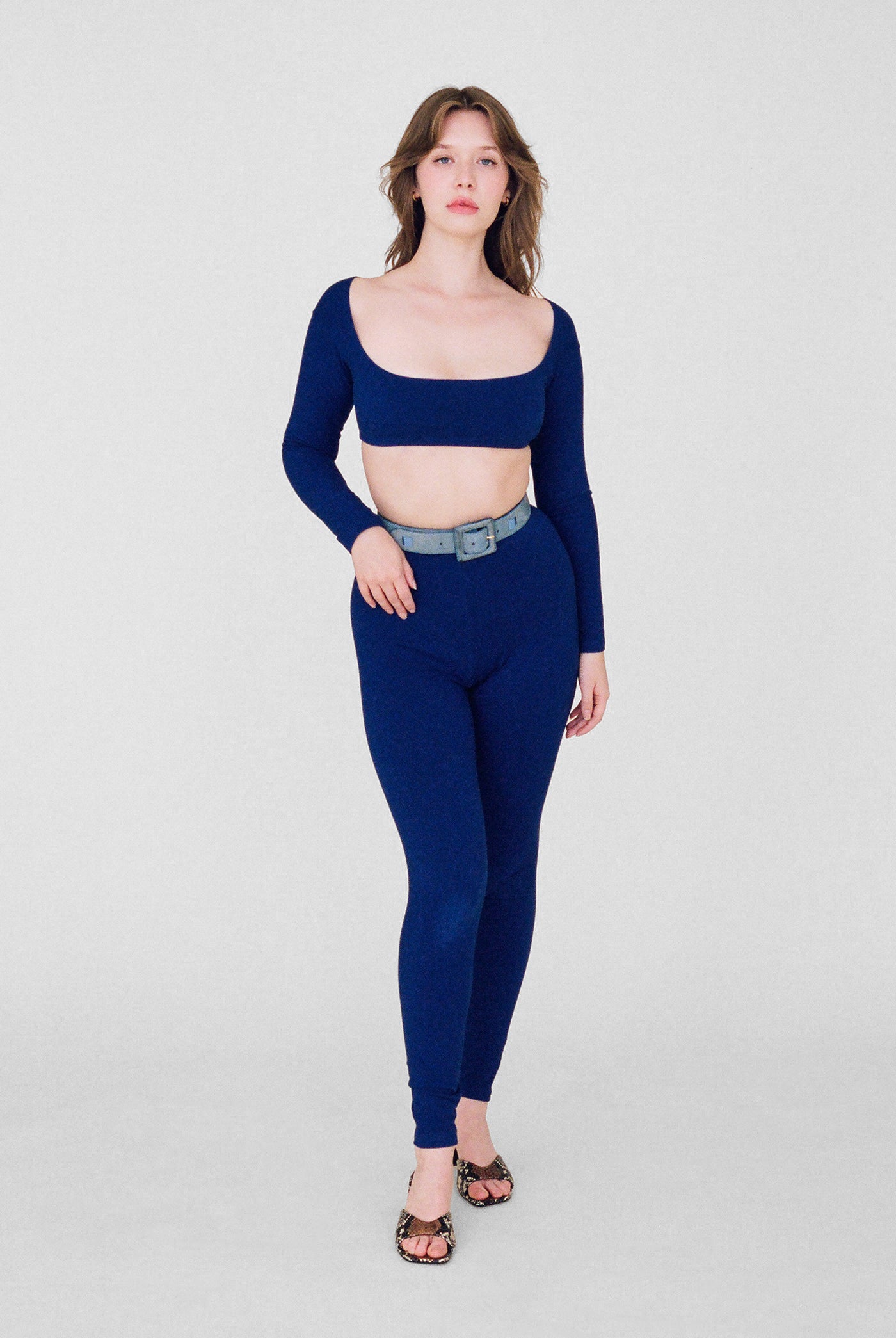 El Tigre Chiquito Long Sleeve Crop Top in Lapis by Gil Rodriguez