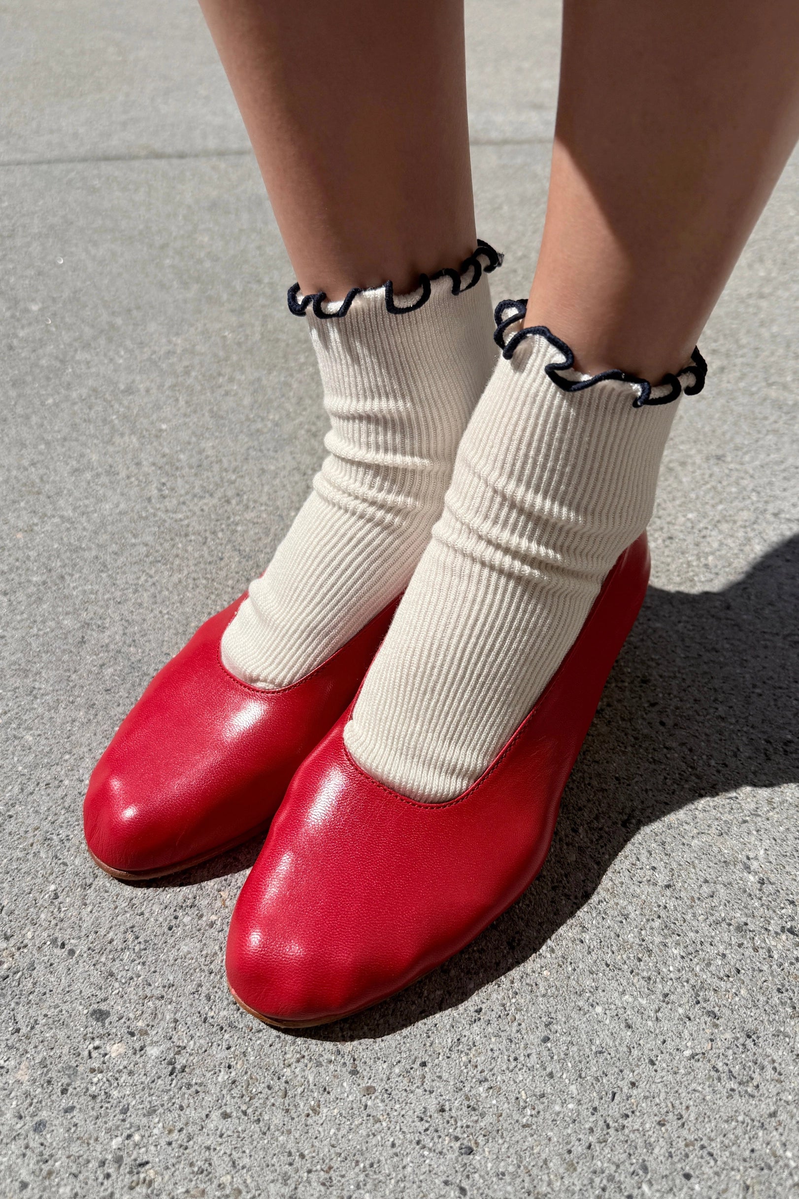Petite Ruffled Hugger Socks in Soft White & Black