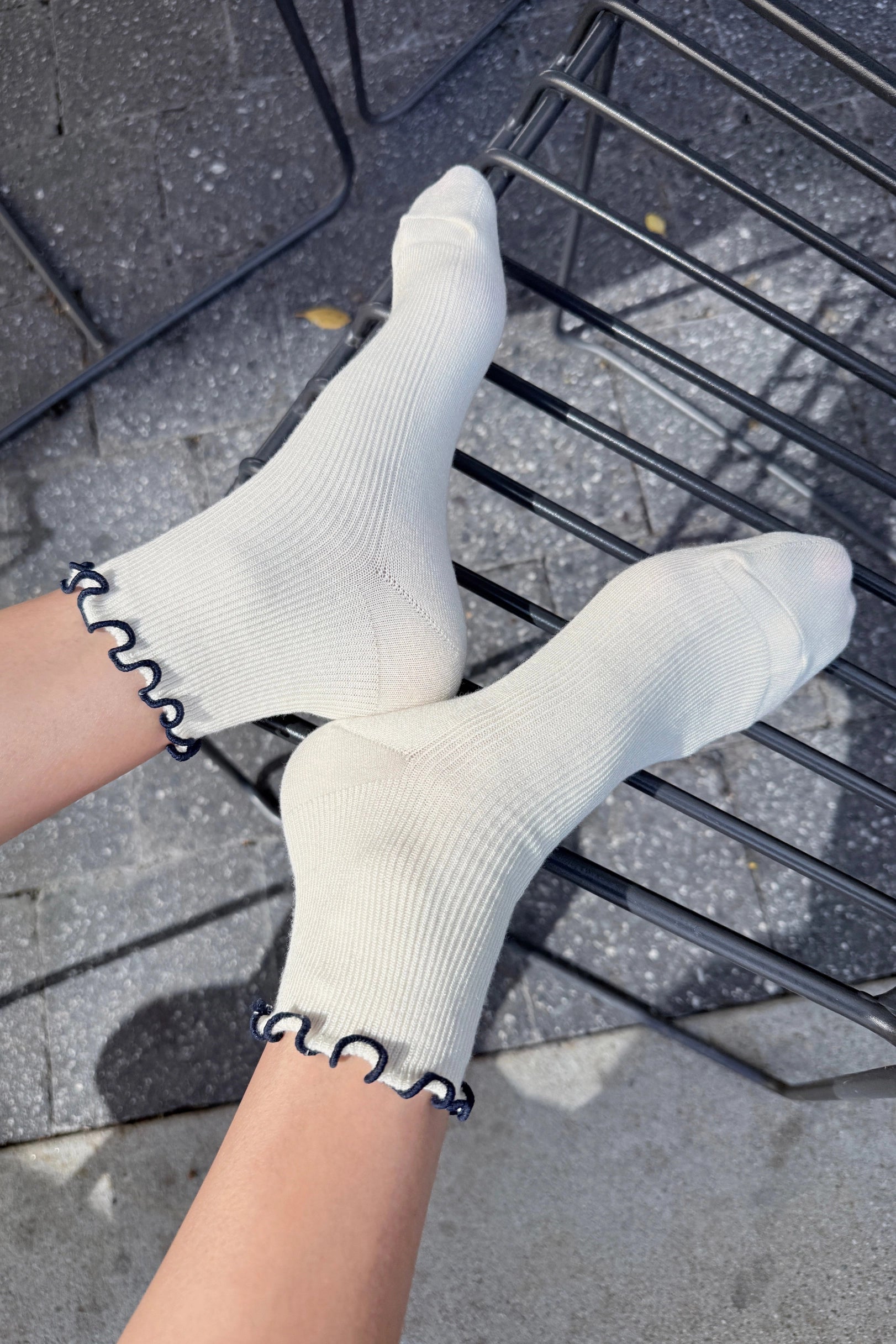 Petite Ruffled Hugger Socks in Soft White & Black