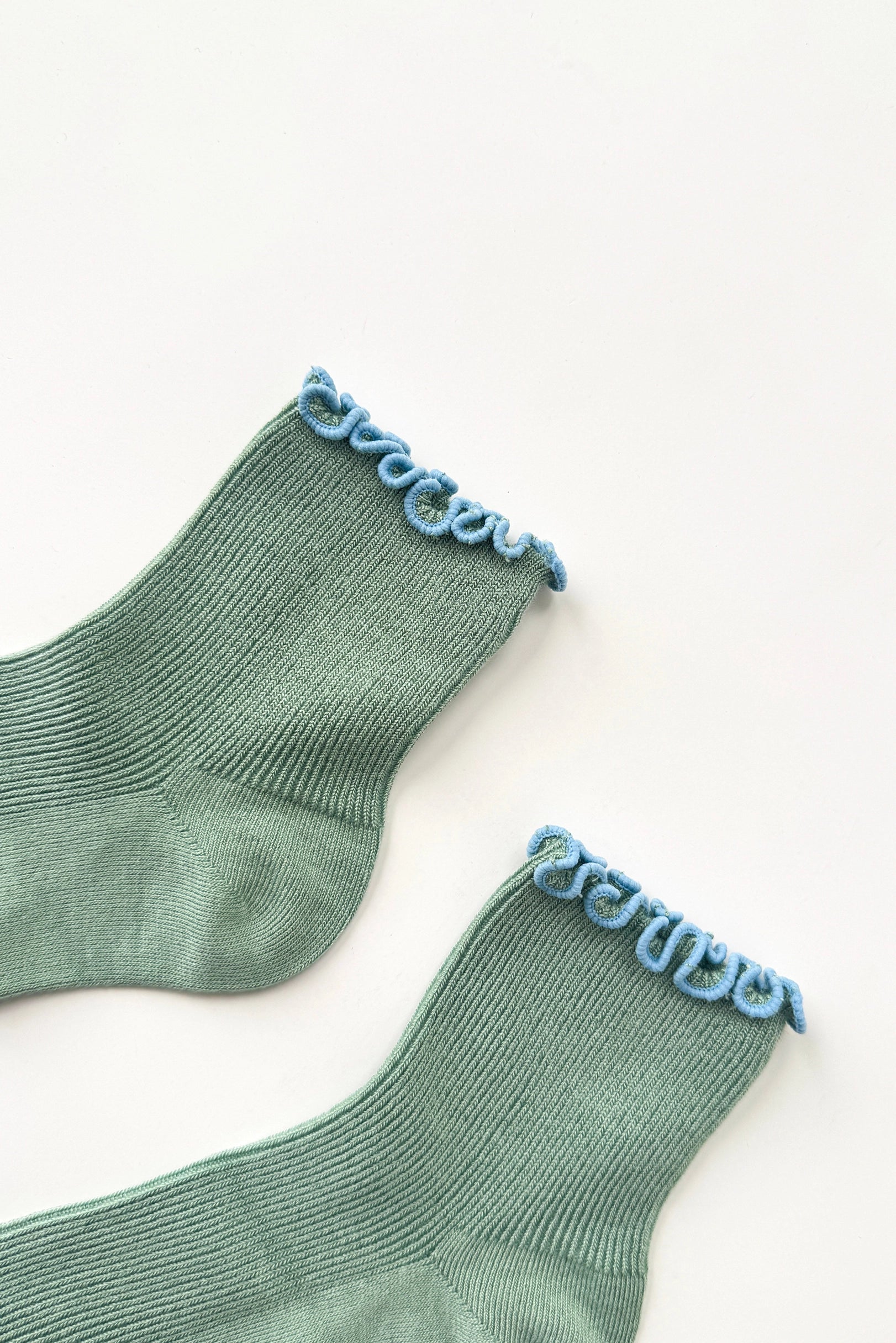 Petite Ruffled Modal Socks in Sea Glass & Powder Blue