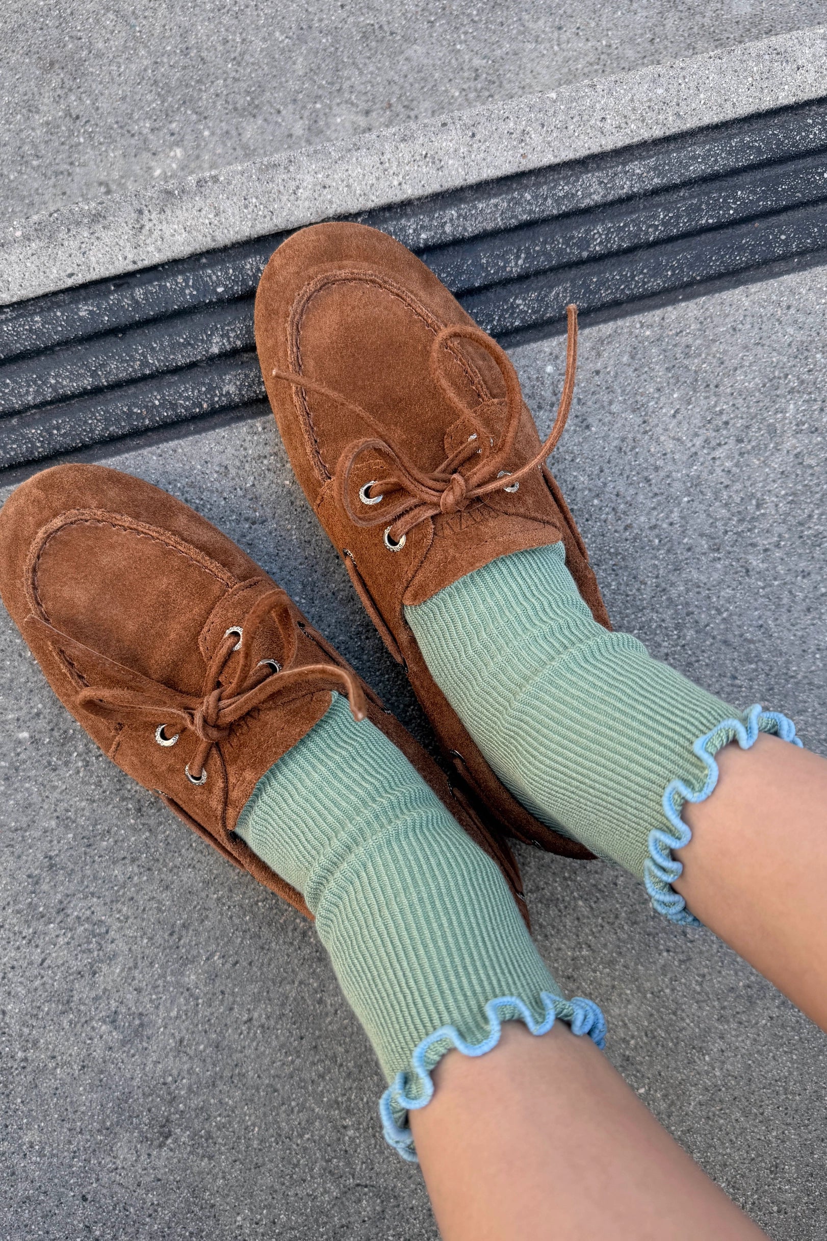 Petite Ruffled Modal Socks in Sea Glass & Powder Blue
