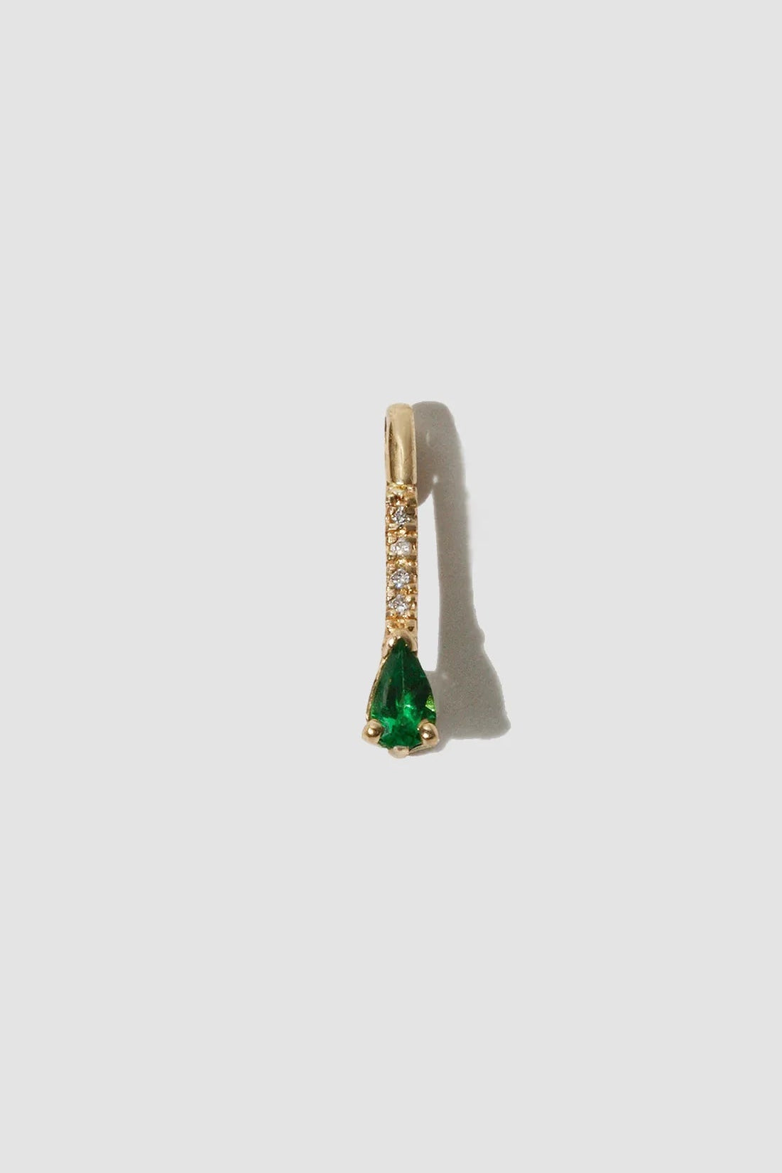 Mini Gemstone Diamond Safety Pin Earring in 14k Yellow Gold & Tsavorite