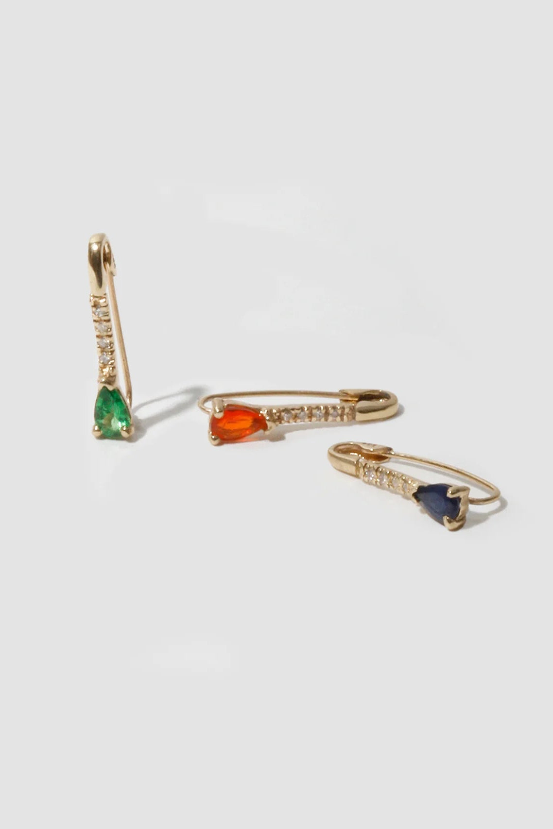 Mini Gemstone Diamond Safety Pin Earring in 14k Gold & Blue Sapphire
