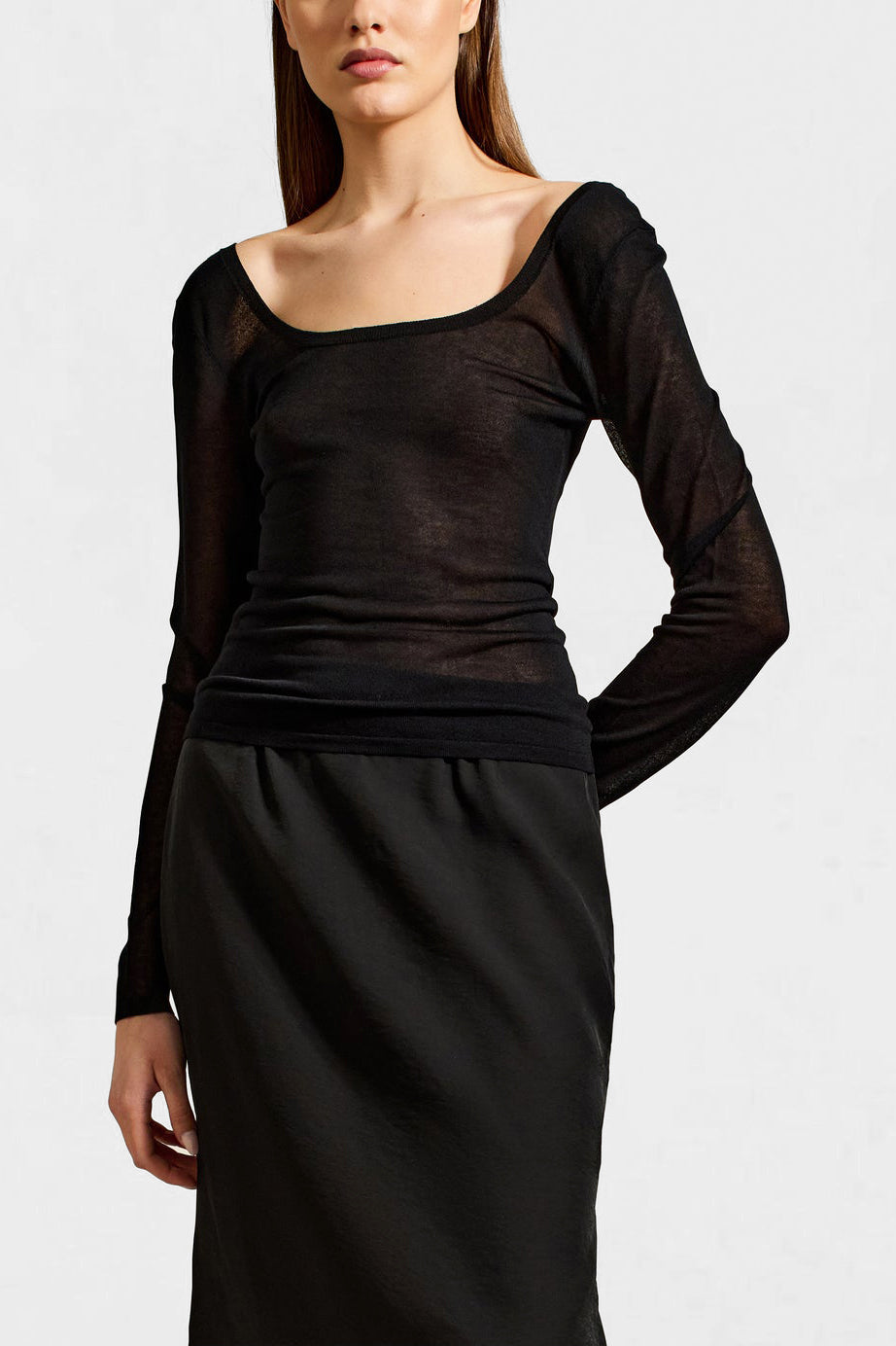 Sasha Sheer Long Sleeve Top in Black by Kallmeyer