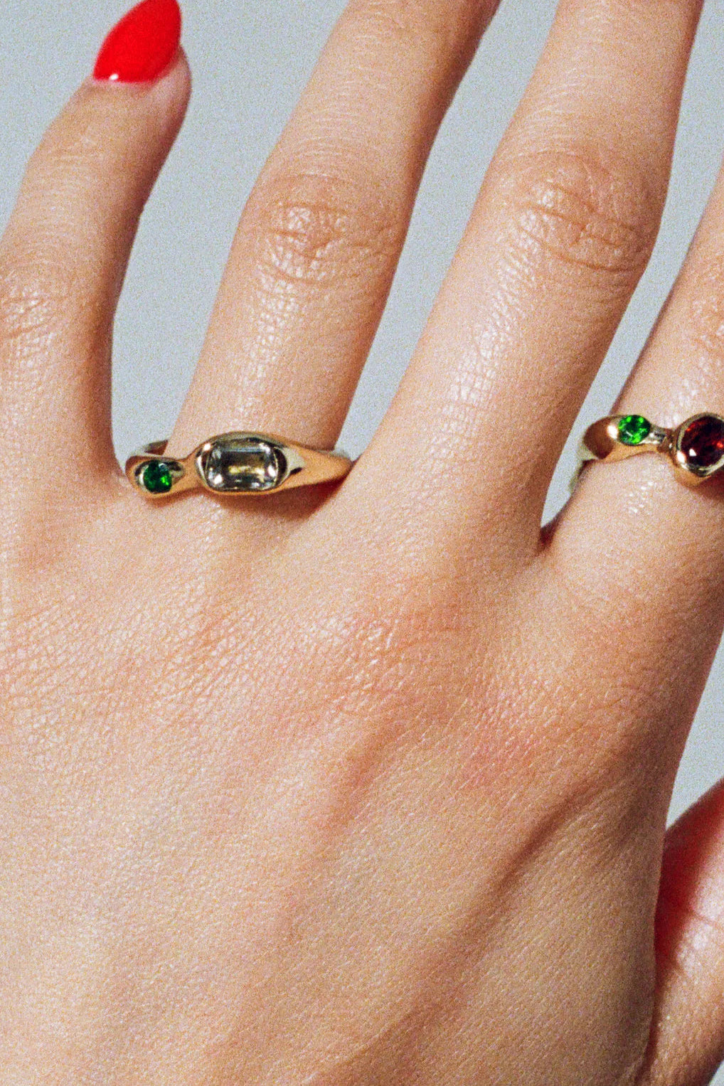 Mer Ring in Gold Plated Bronze, Green Amethyst & Chrome Diopside