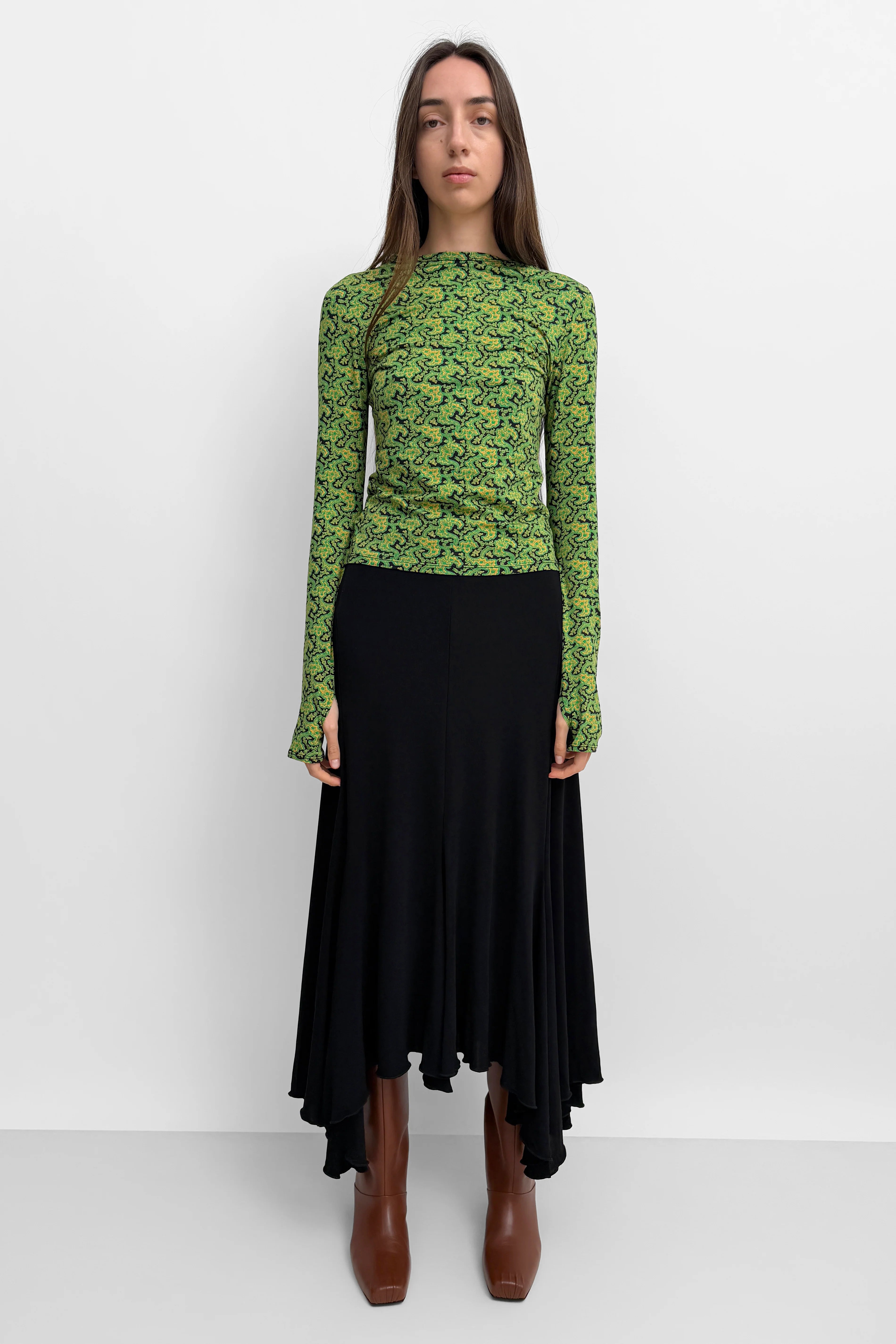 Karlai Long Sleeved Dance Top in Paisley Green