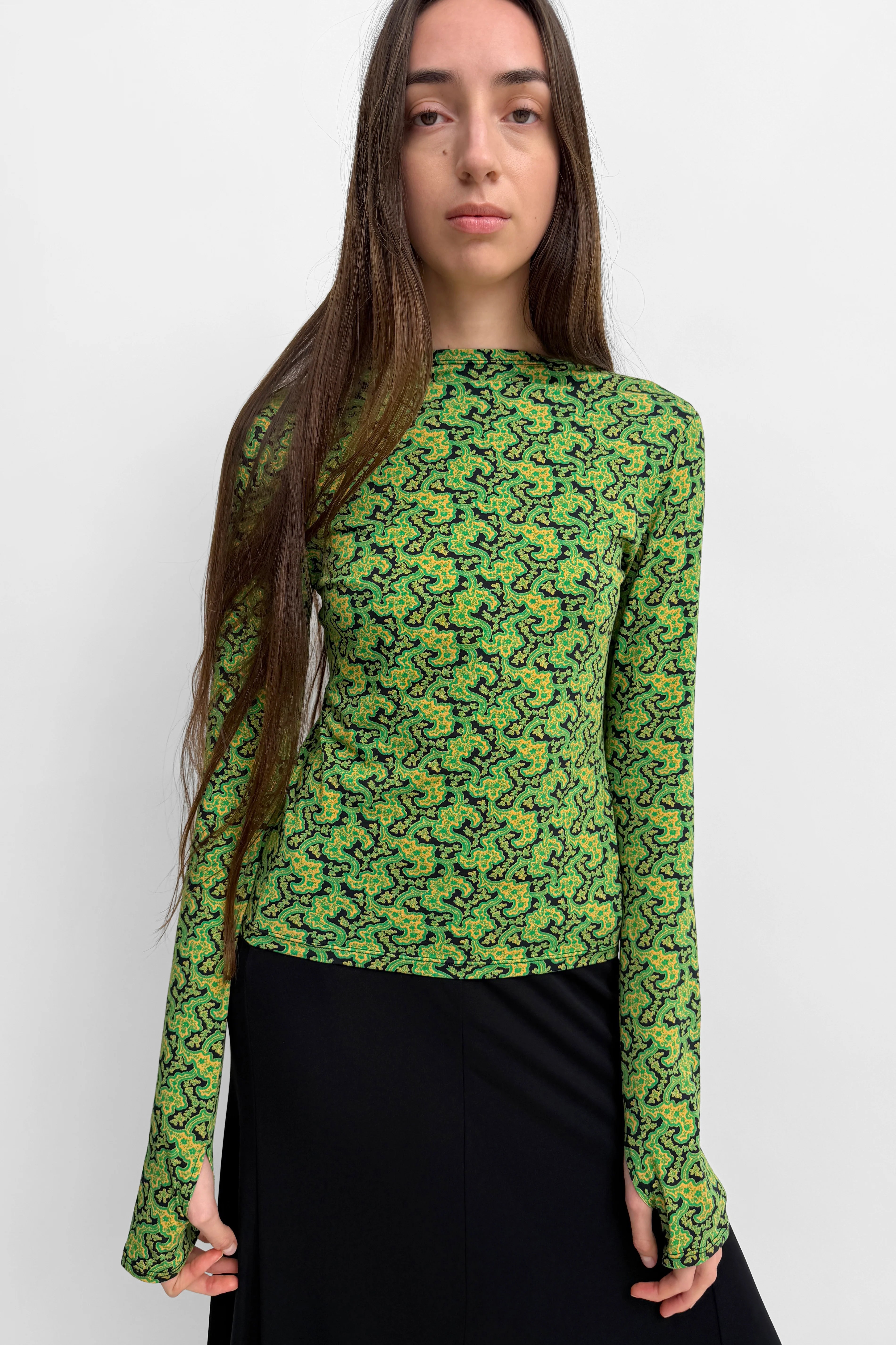 Karlai Long Sleeved Dance Top in Paisley Green