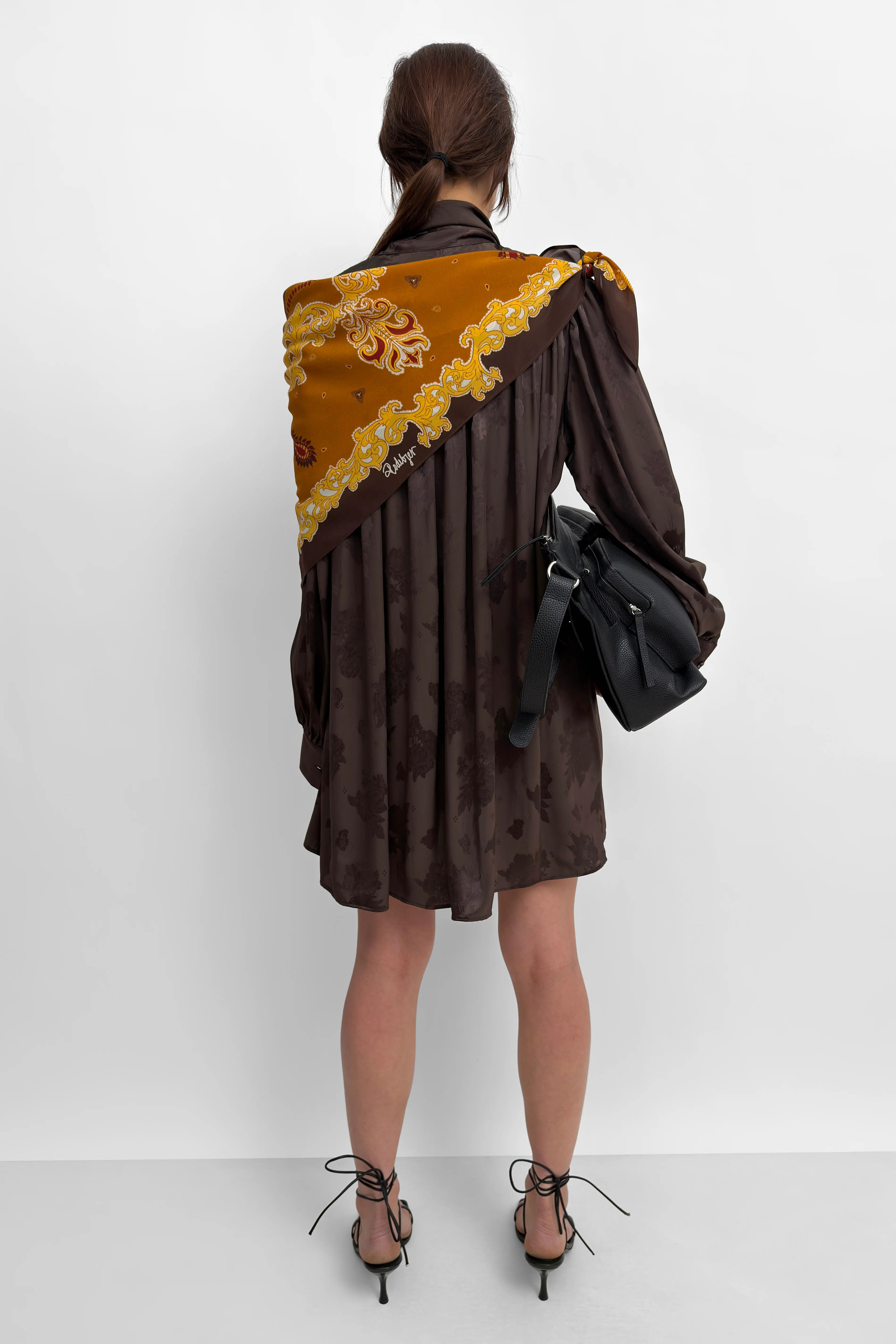 Nayou Mini Bow Tie Dress in Dark Coffee