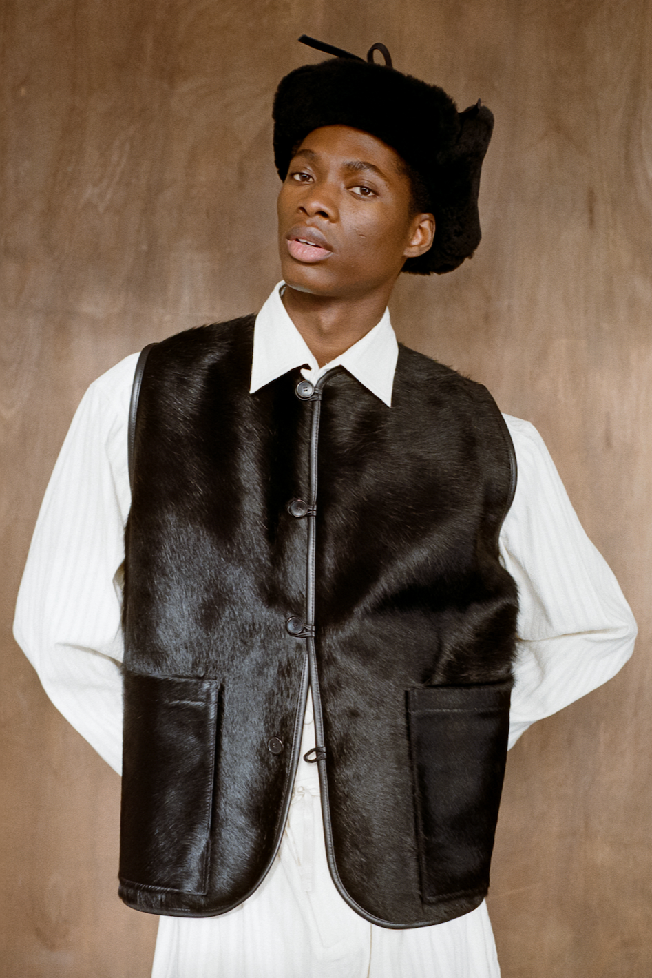 Hair on Leather Hide Ella Vest in Black