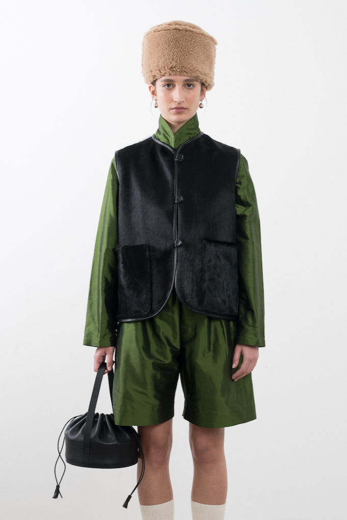 Hair on Leather Hide Ella Vest in Black