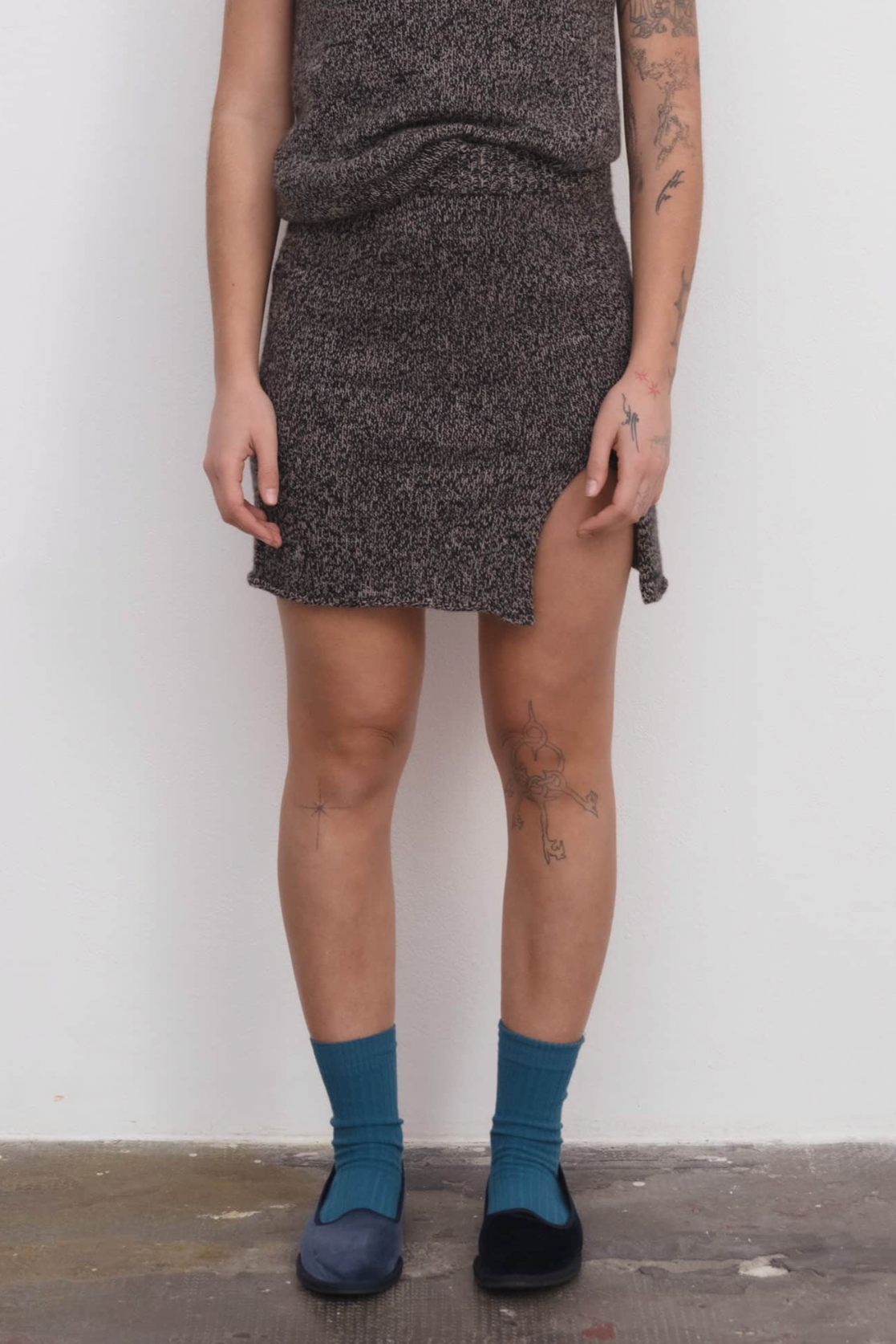 Kem Mini Skirt in Black & Camel Melange