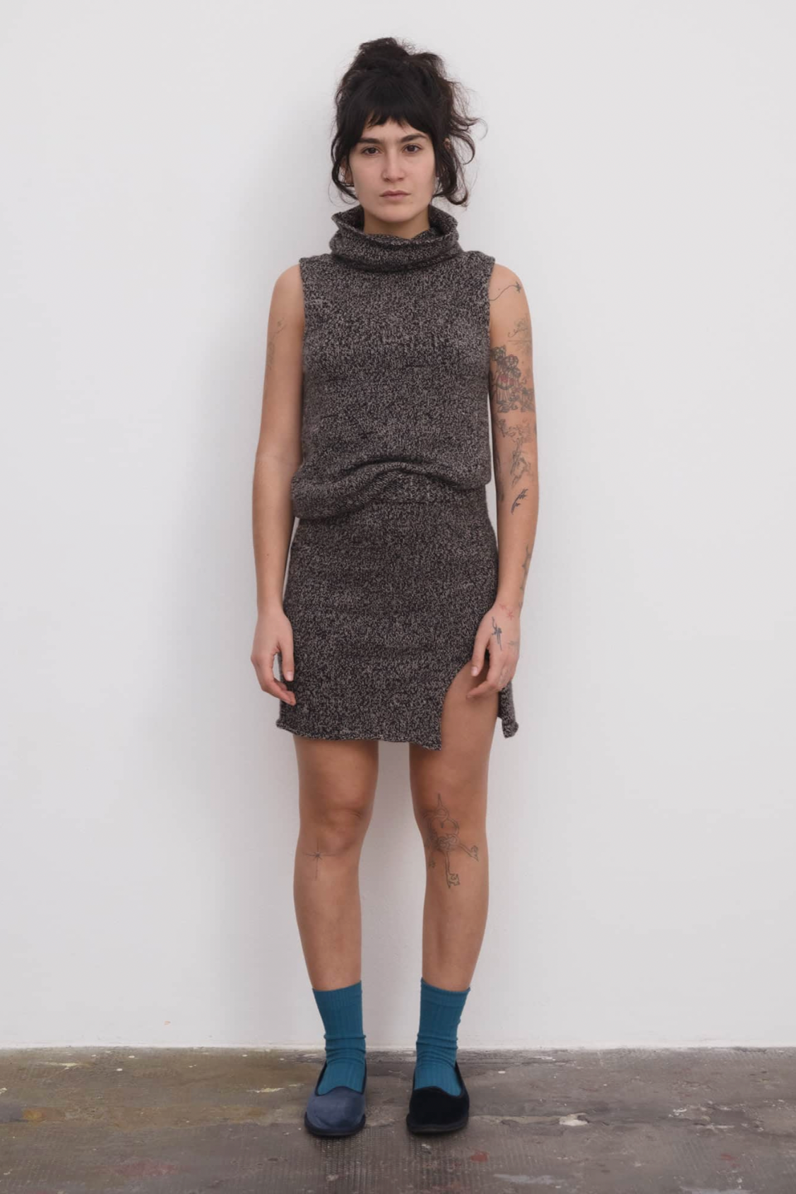 Kem Mini Skirt in Black & Camel Melange