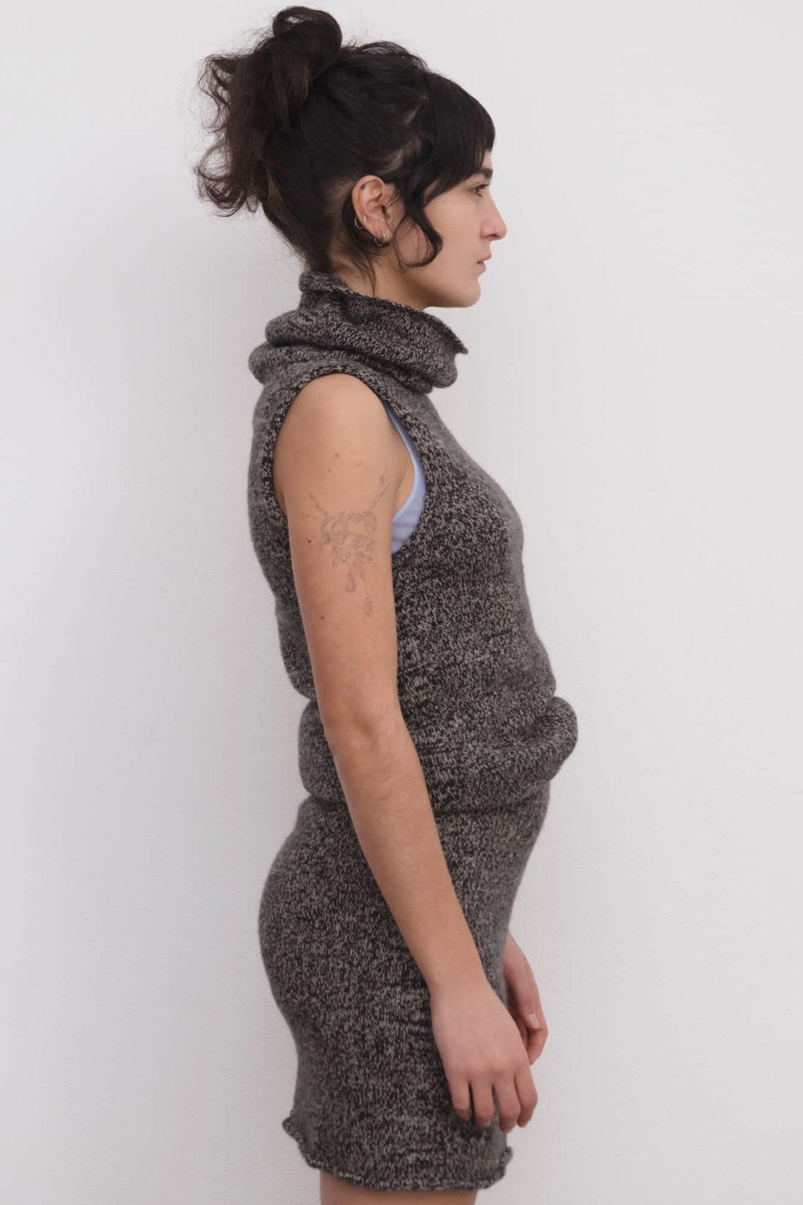 Kem Turtleneck Vest in Black & Camel Melange
