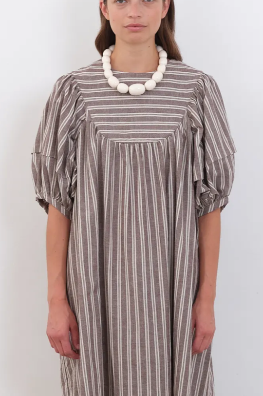 Romy Dress in Bark & Ecru