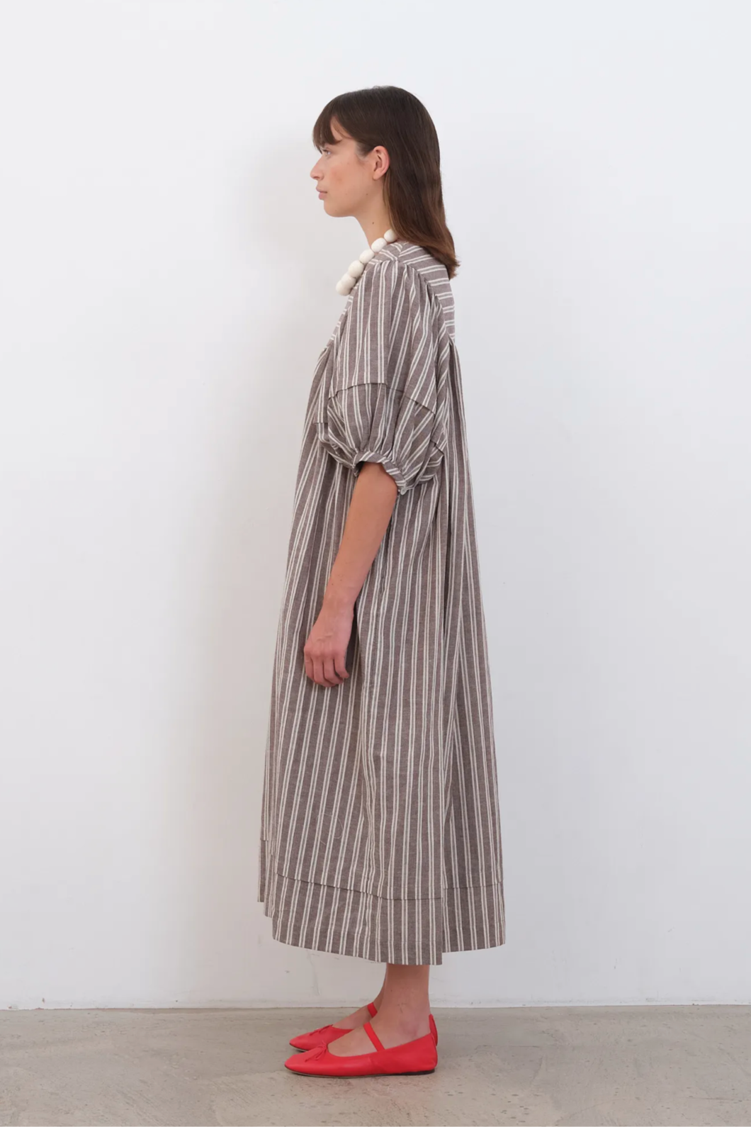 Romy Dress in Bark & Ecru